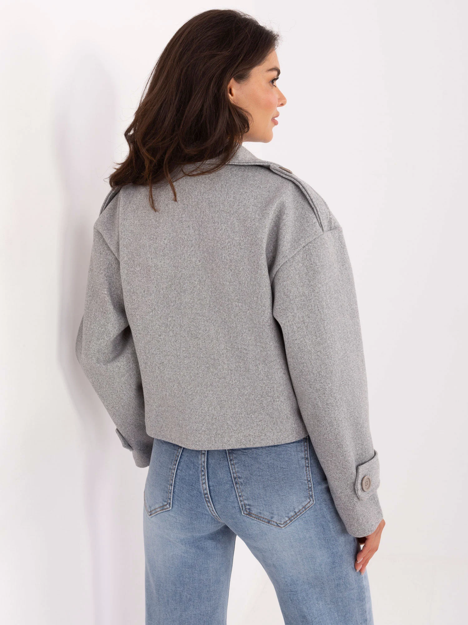 Jacheta Dama Mini, Guler inalt, RUE PARIS, Gri Eleganta Office - imagine 5