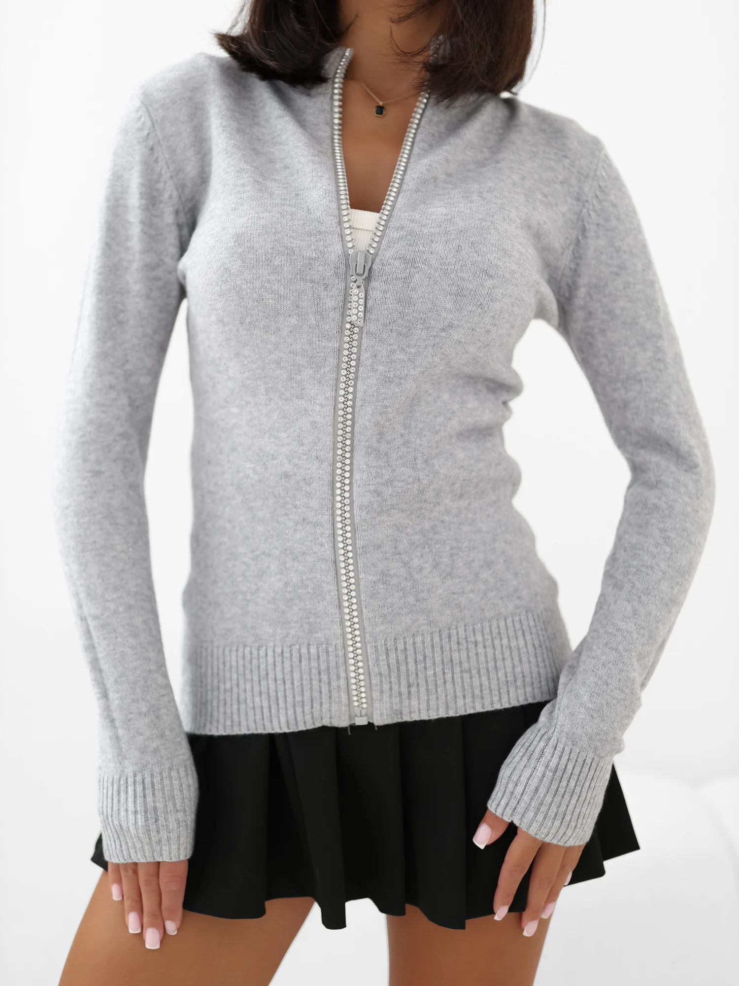 Pulover Dama Maneca lunga, Elegant, ITALY MODA, Gri Eleganta Office - imagine 6