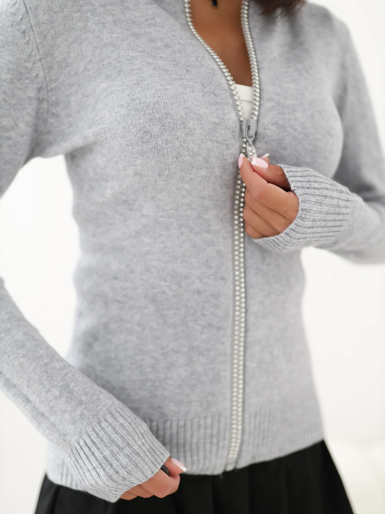 Pulover Dama Maneca lunga, Elegant, ITALY MODA, Gri Eleganta Office - imagine 5