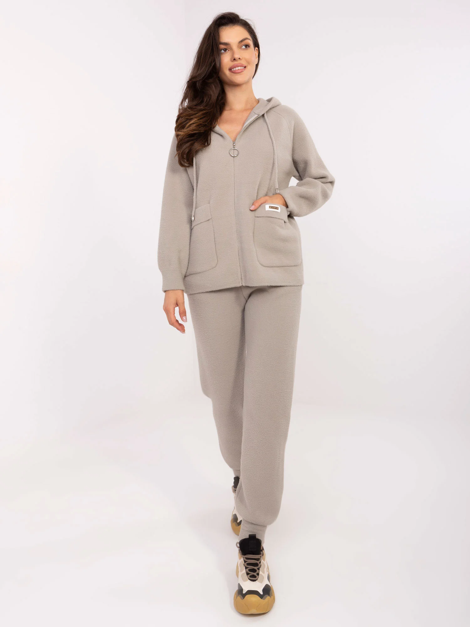 Compleu Dama Maneca lunga, Mansete elastice, Fashion Hunters, Gri Casual - imagine 7