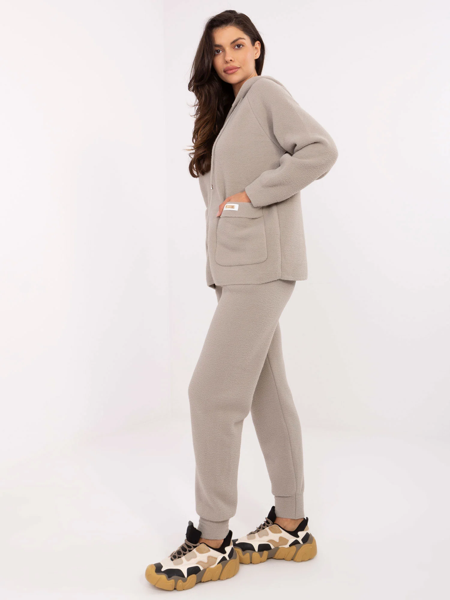 Compleu Dama Maneca lunga, Mansete elastice, Fashion Hunters, Gri Casual - imagine 4