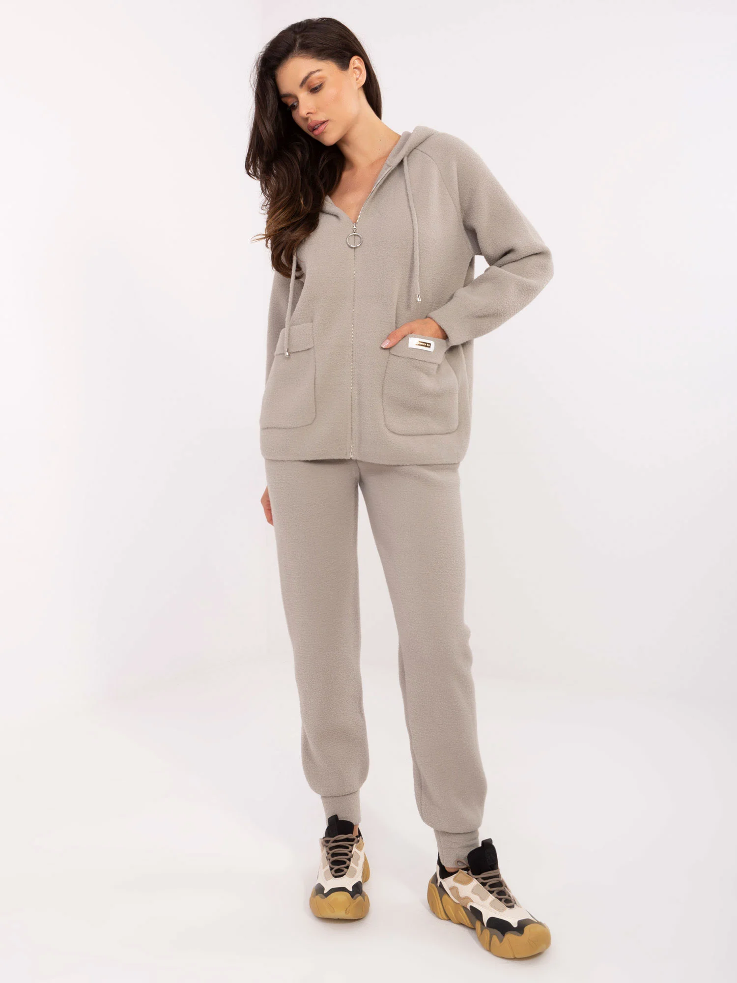 Compleu Dama Maneca lunga, Mansete elastice, Fashion Hunters, Gri Casual - imagine 6