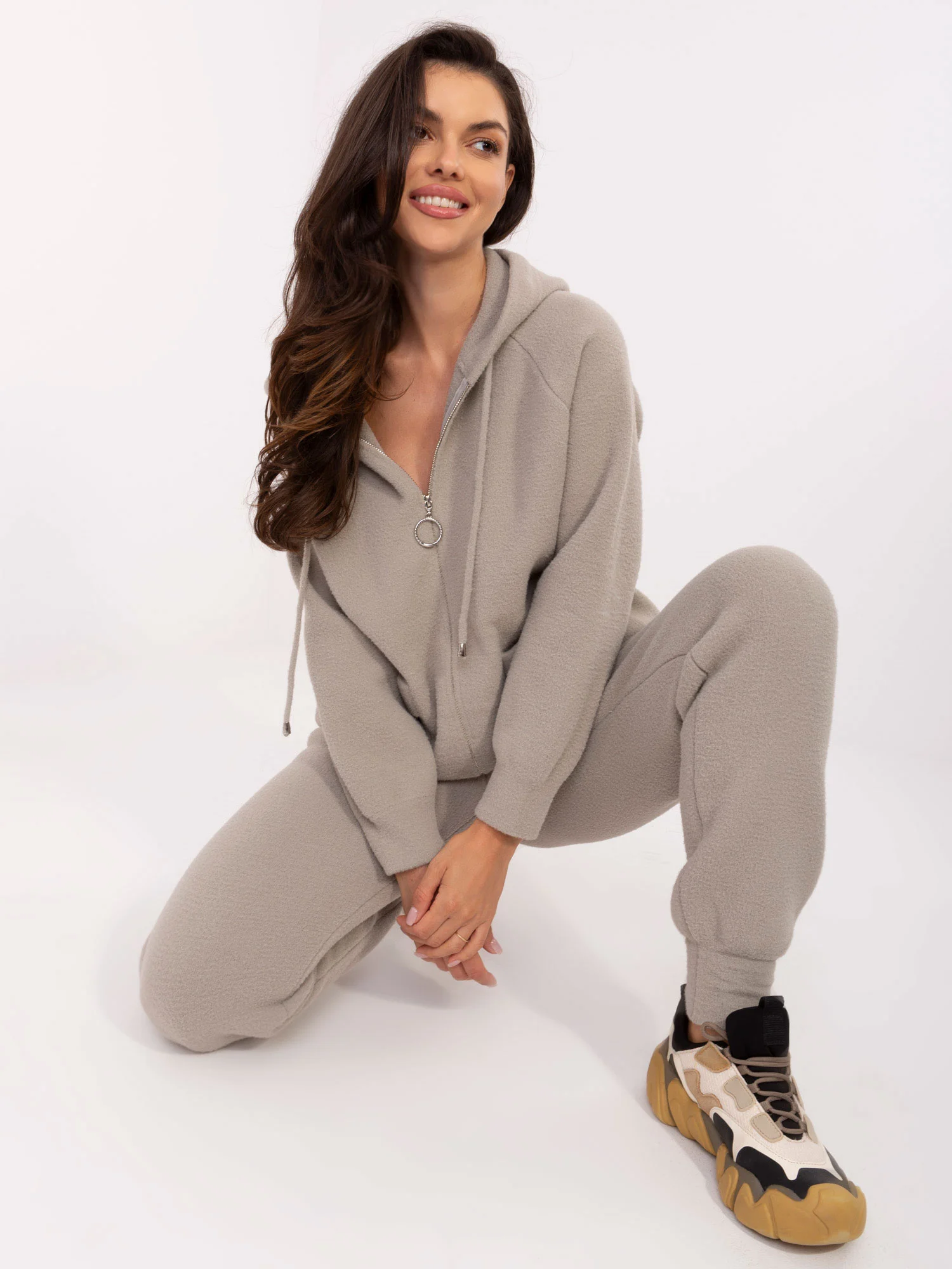 Compleu Dama Maneca lunga, Mansete elastice, Fashion Hunters, Gri Casual - imagine 3