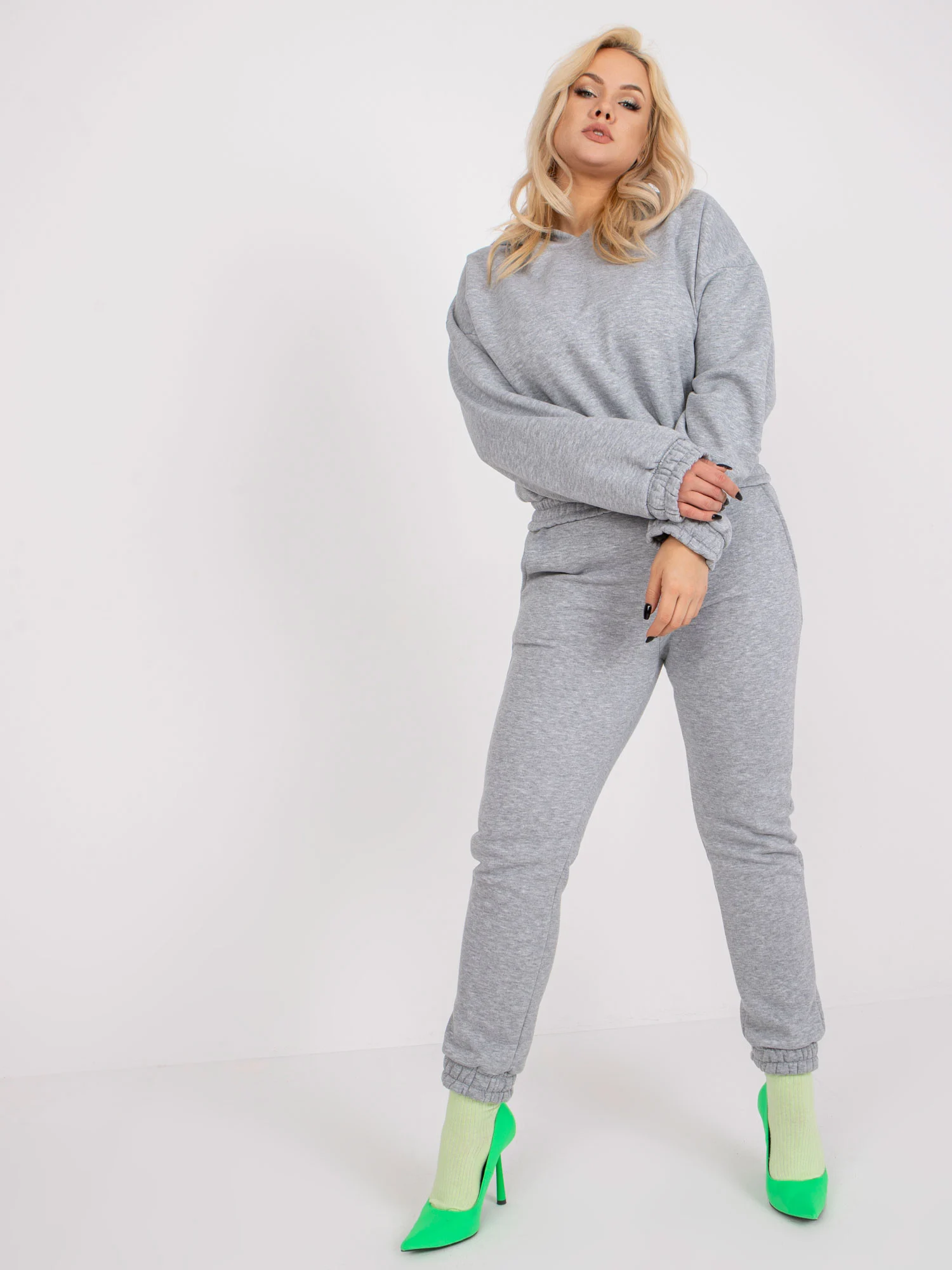 Compleu Dama Maneca lunga, Imprimat, ex moda, Gri Casual - imagine 4