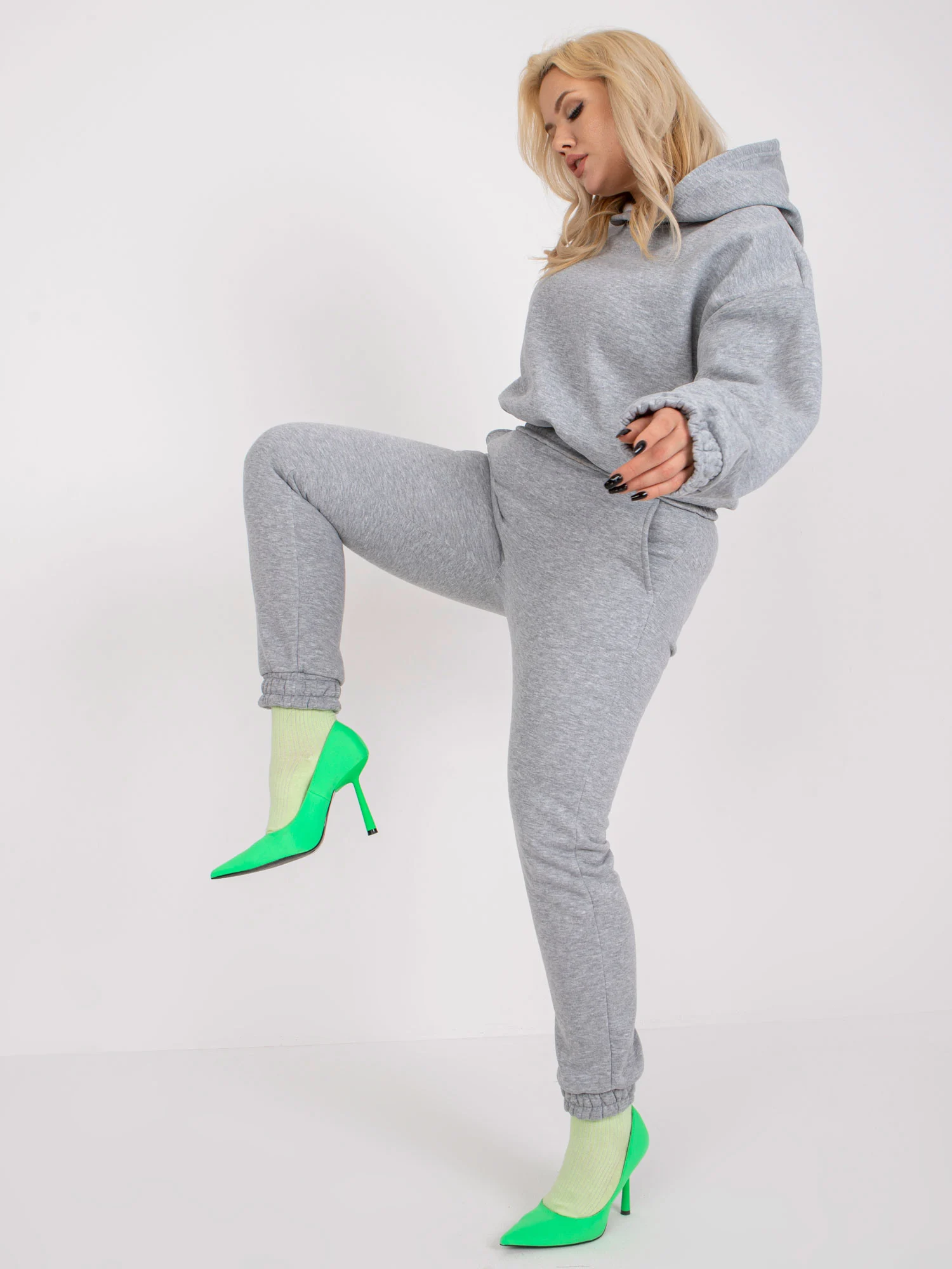 Compleu Dama Maneca lunga, Imprimat, ex moda, Gri Casual - imagine 7