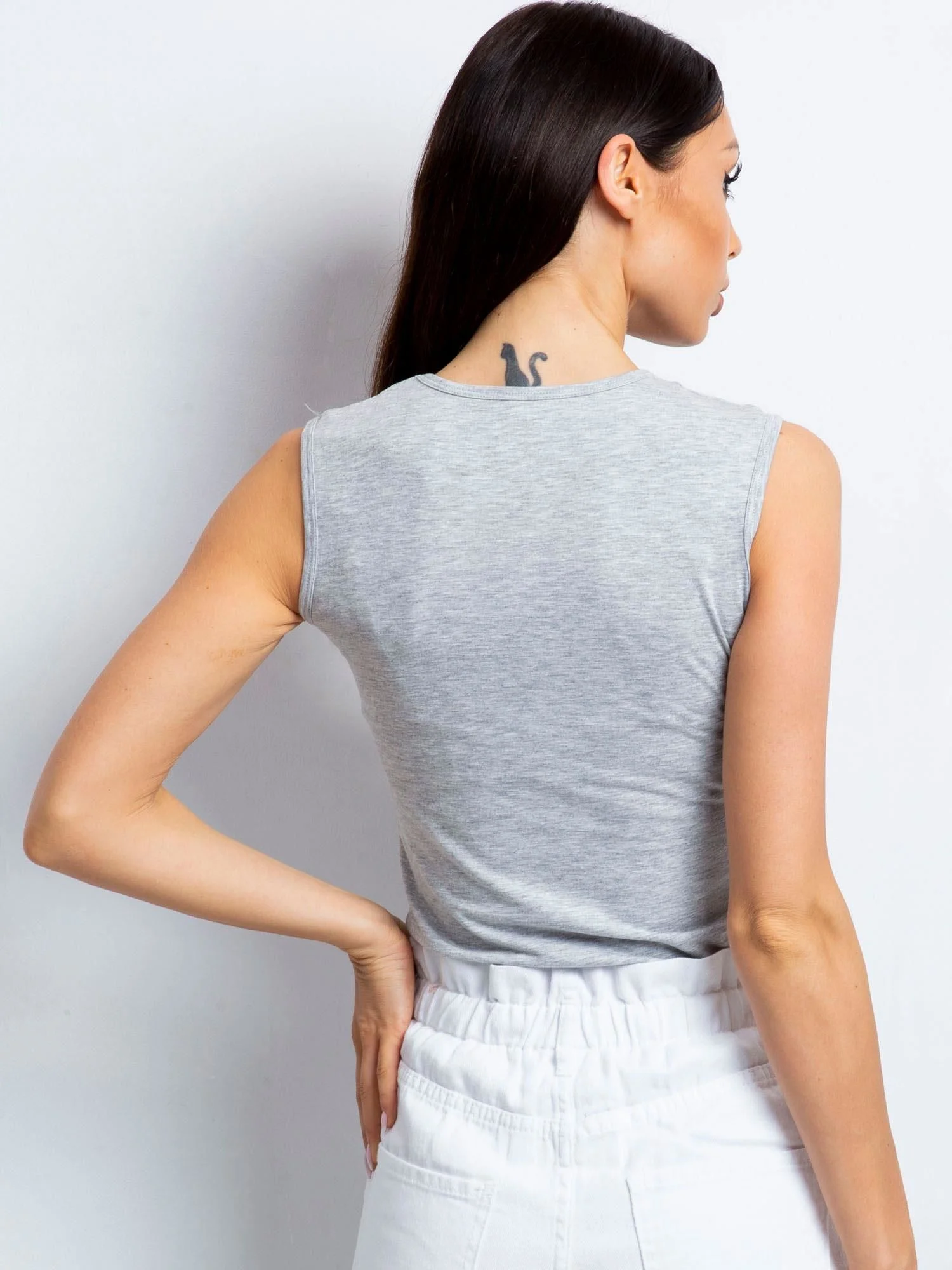 Top Dama Fara maneci, Imprimat, BERRAK, Gri Casual - imagine 2
