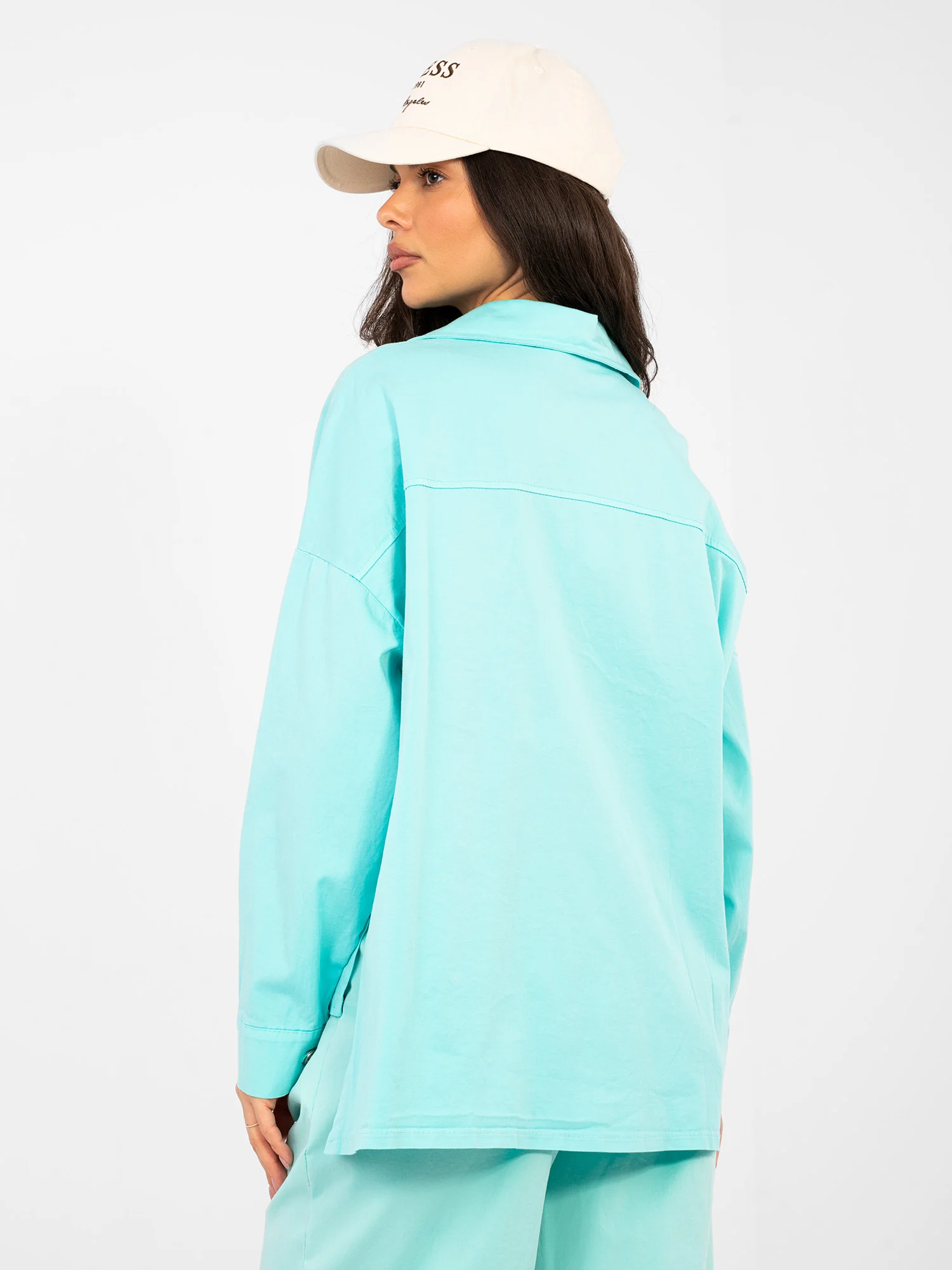 Camasa Dama Maneca lunga, Guler inalt, ITALY MODA, Turcoaz Casual - imagine 3