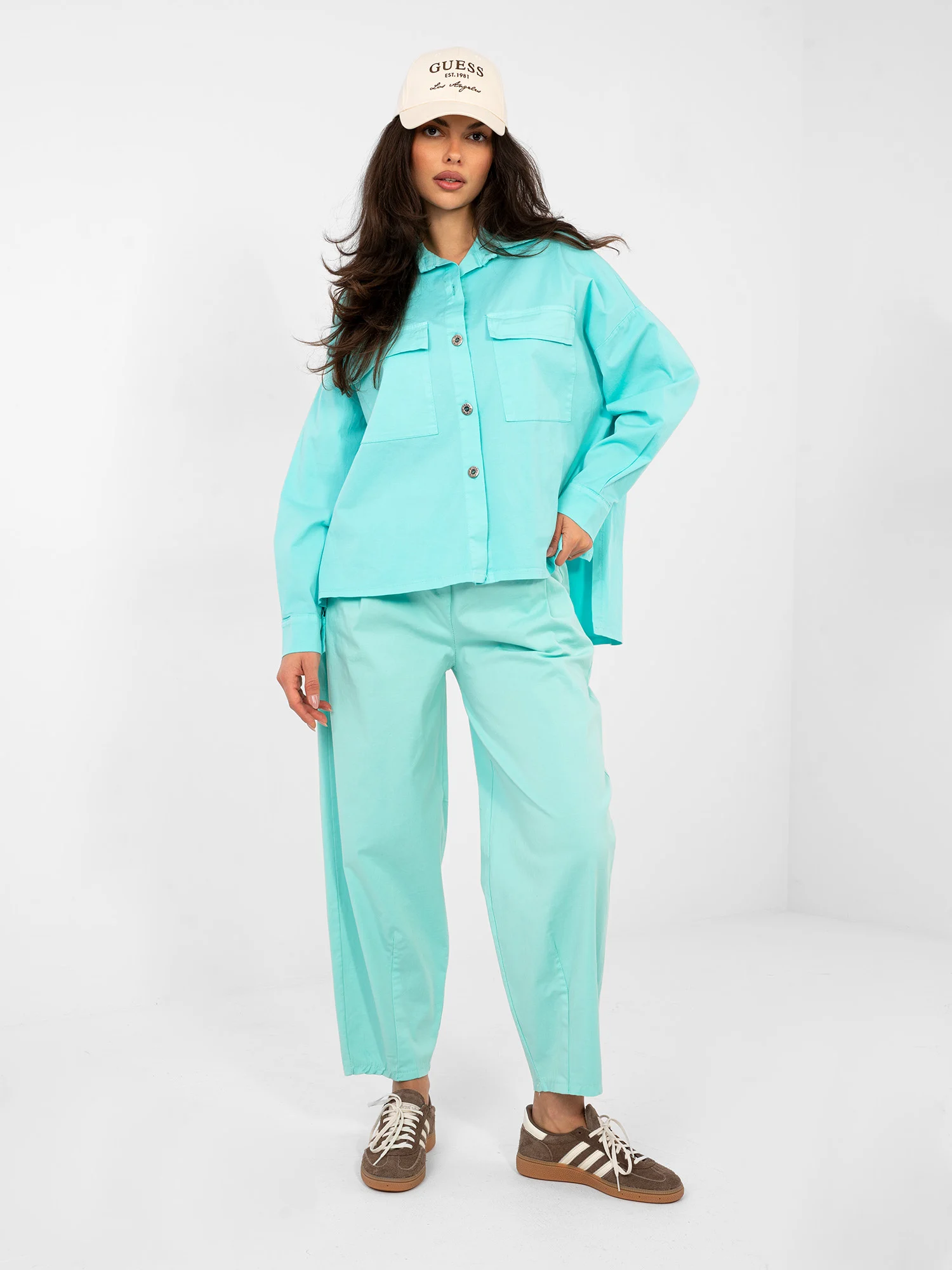 Camasa Dama Maneca lunga, Guler inalt, ITALY MODA, Turcoaz Casual - imagine 2