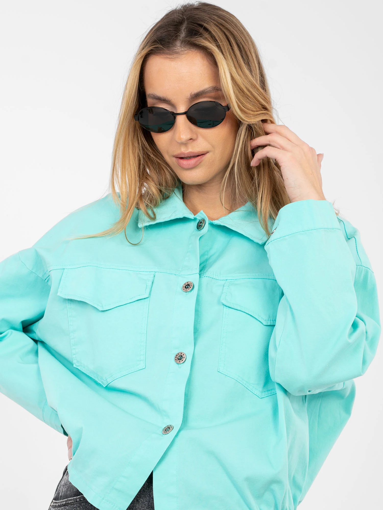 Camasa Dama Mini, Guler inalt, RUE PARIS, Turcoaz Casual - imagine 3