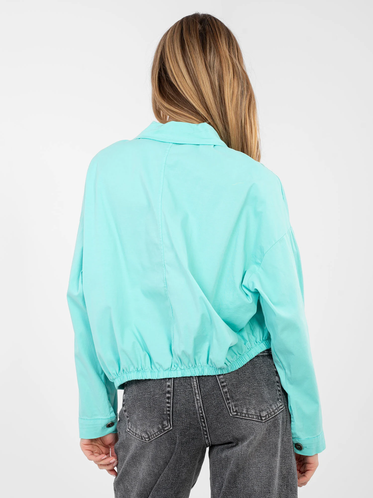 Camasa Dama Mini, Guler inalt, RUE PARIS, Turcoaz Casual - imagine 2