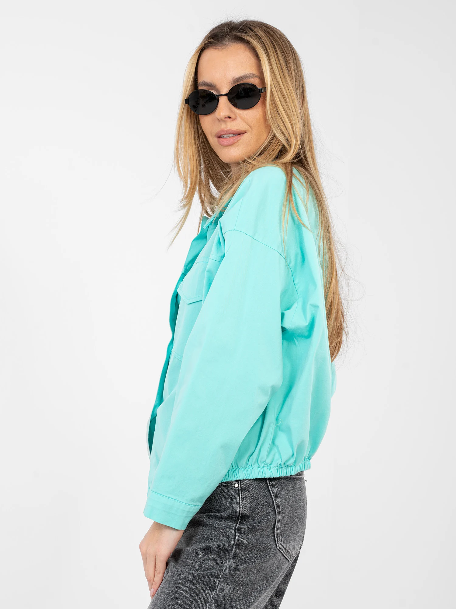 Camasa Dama Mini, Guler inalt, RUE PARIS, Turcoaz Casual - imagine 4