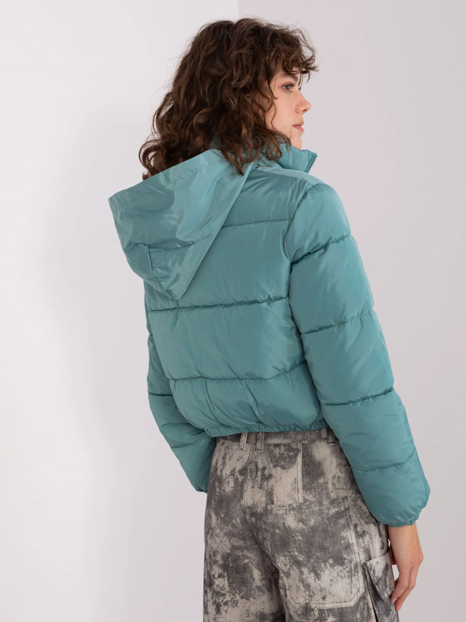 Jacheta Dama Mini, Guler inalt, MINORITY, Turcoaz Casual - imagine 6