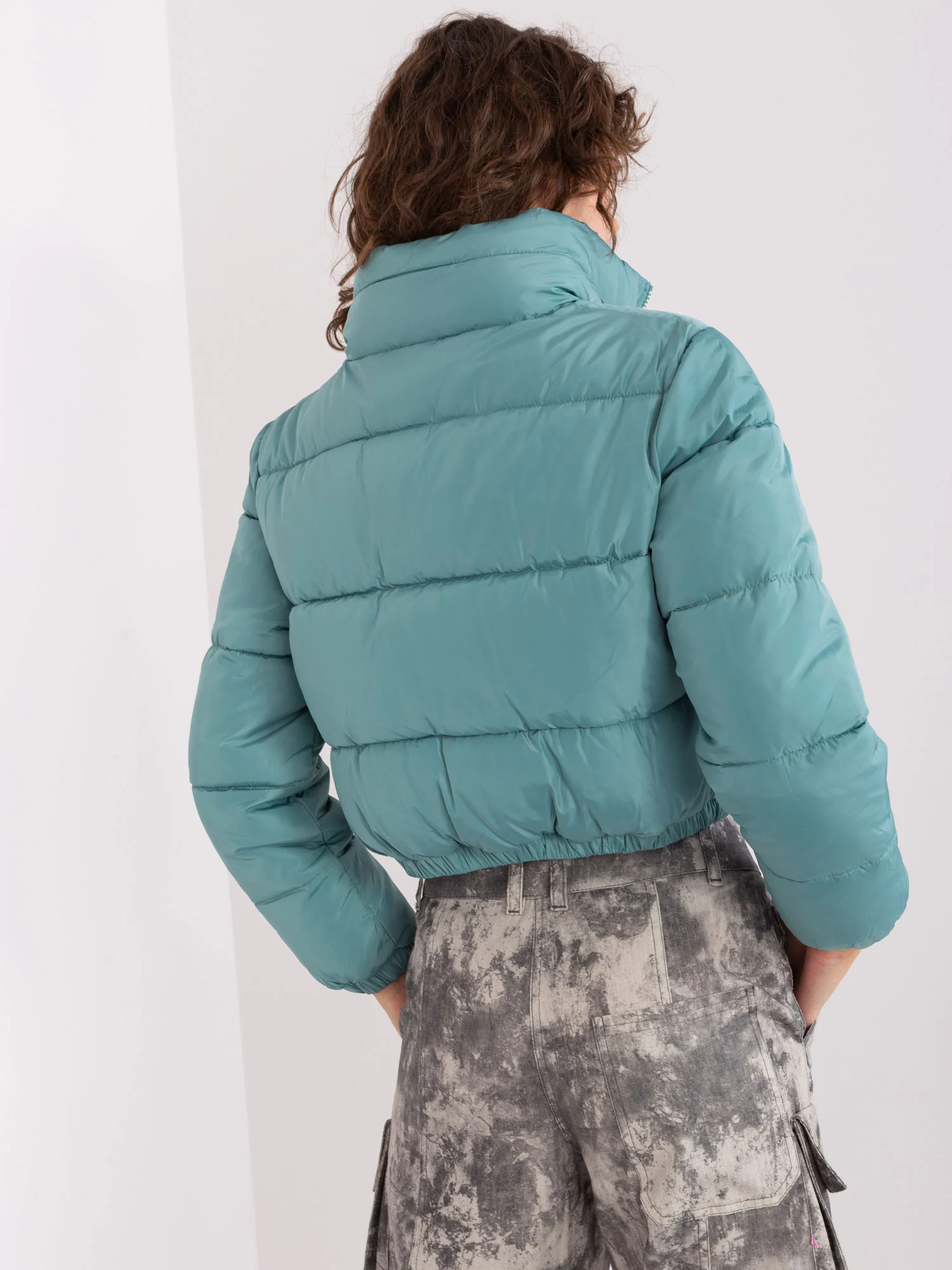 Jacheta Dama Mini, Guler inalt, MINORITY, Turcoaz Casual - imagine 7