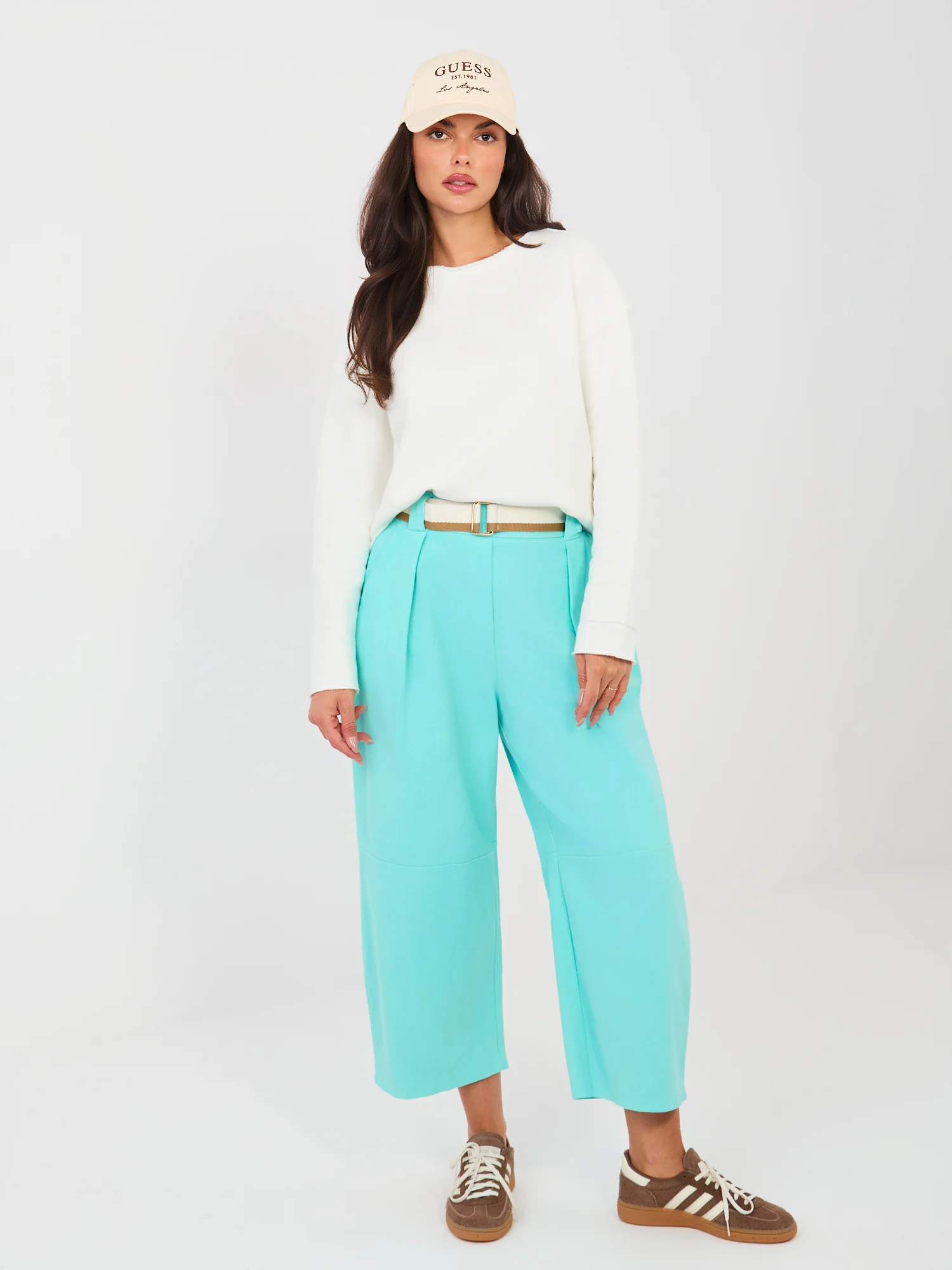 Pantaloni Dama Larga, Guler inalt, RUE PARIS, Turcoaz Eleganta Office - imagine 4