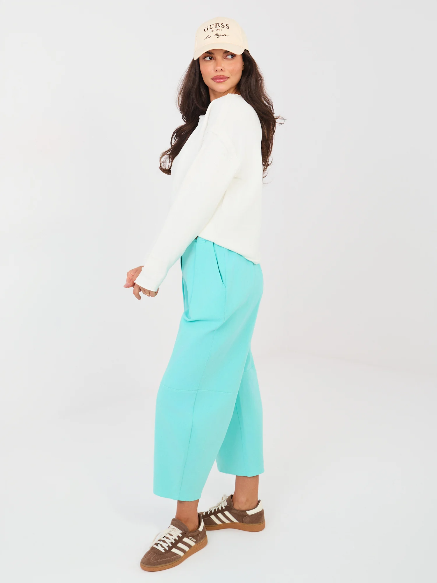 Pantaloni Dama Larga, Guler inalt, RUE PARIS, Turcoaz Eleganta Office - imagine 5