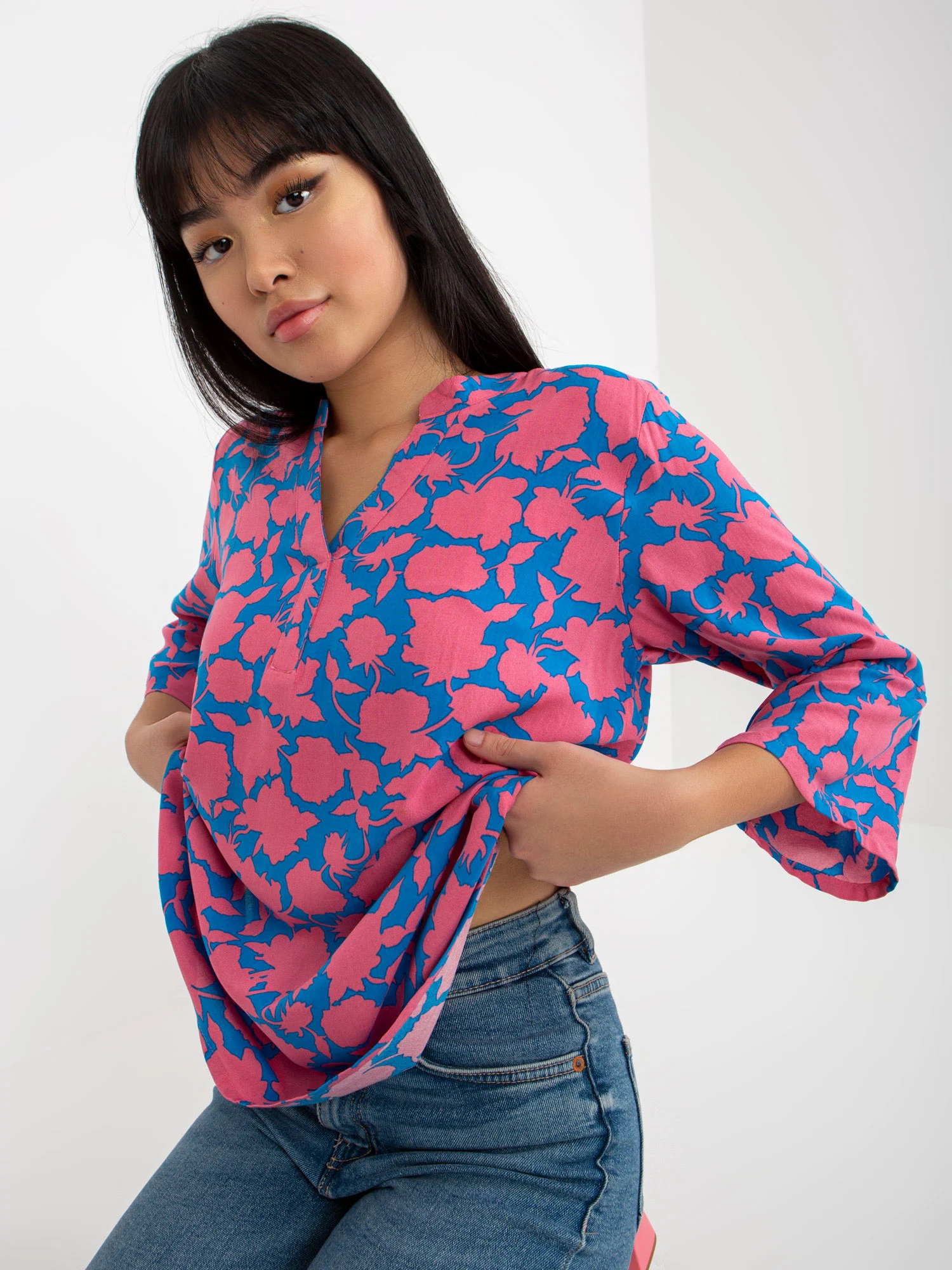 Bluza Dama Maneca 3/4, Decolteu in V, Sublevel, Roz Casual - imagine 4