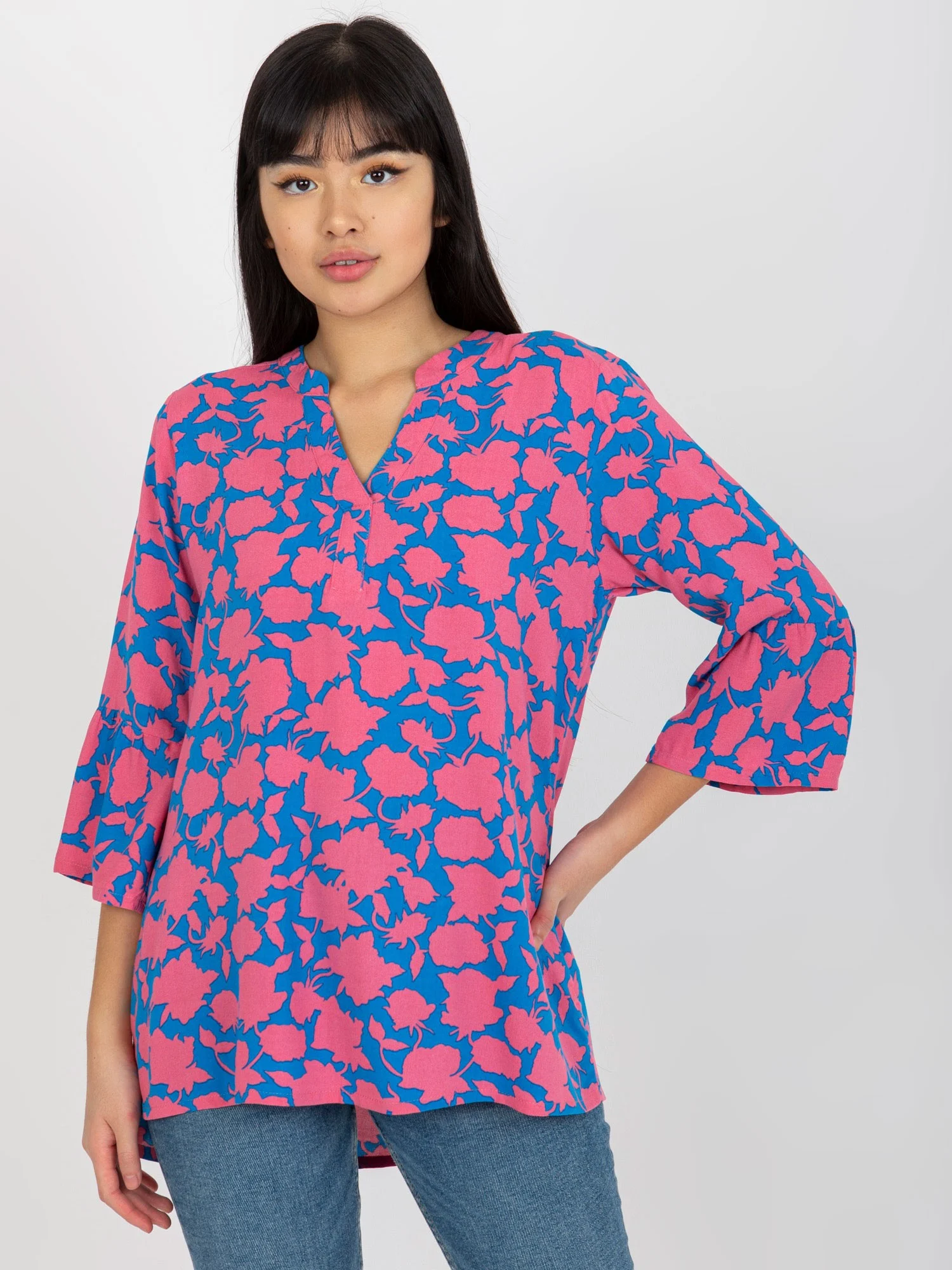 Bluza Dama Maneca 3/4, Decolteu in V, Sublevel, Roz Casual - imagine 5
