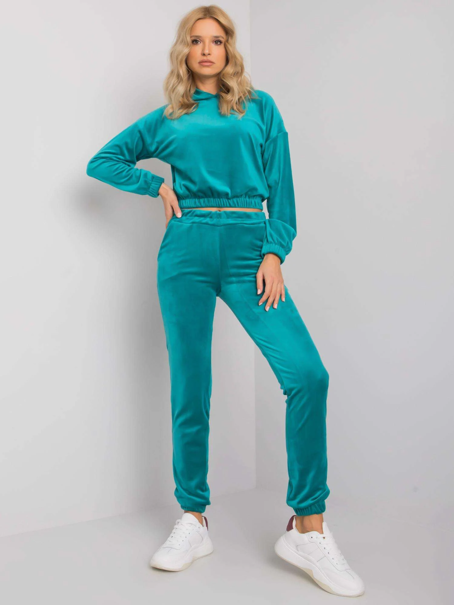 Compleu Dama Maneca lunga, Decolteu cu gluga, RUE PARIS, Turcoaz - imagine 3