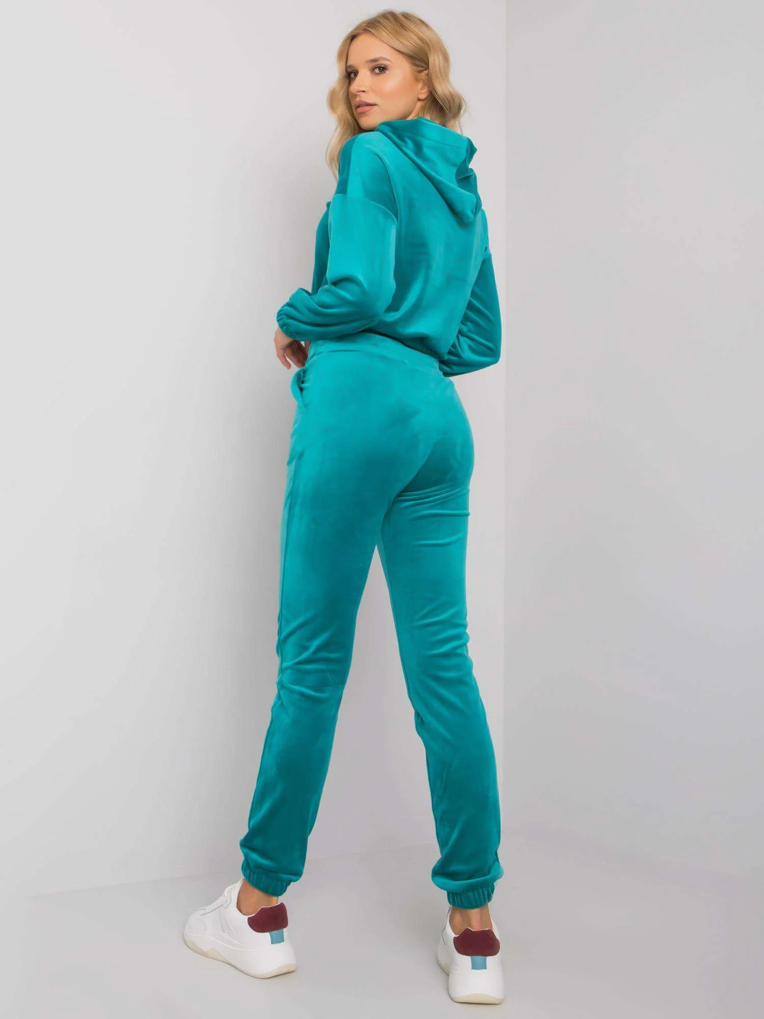 Compleu Dama Maneca lunga, Decolteu cu gluga, RUE PARIS, Turcoaz - imagine 2
