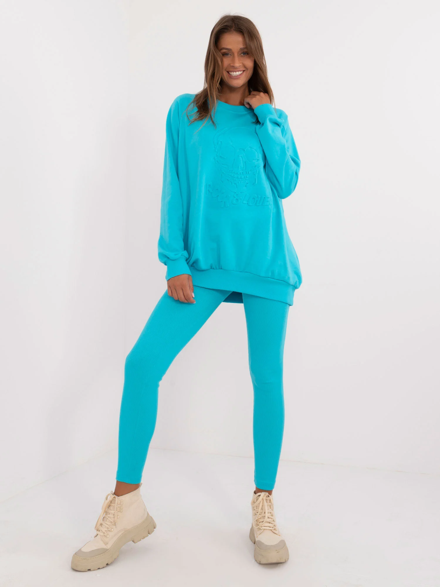 Compleu Dama Maneca lunga, Dungi, My Red Lips, Turcoaz Casual - imagine 3