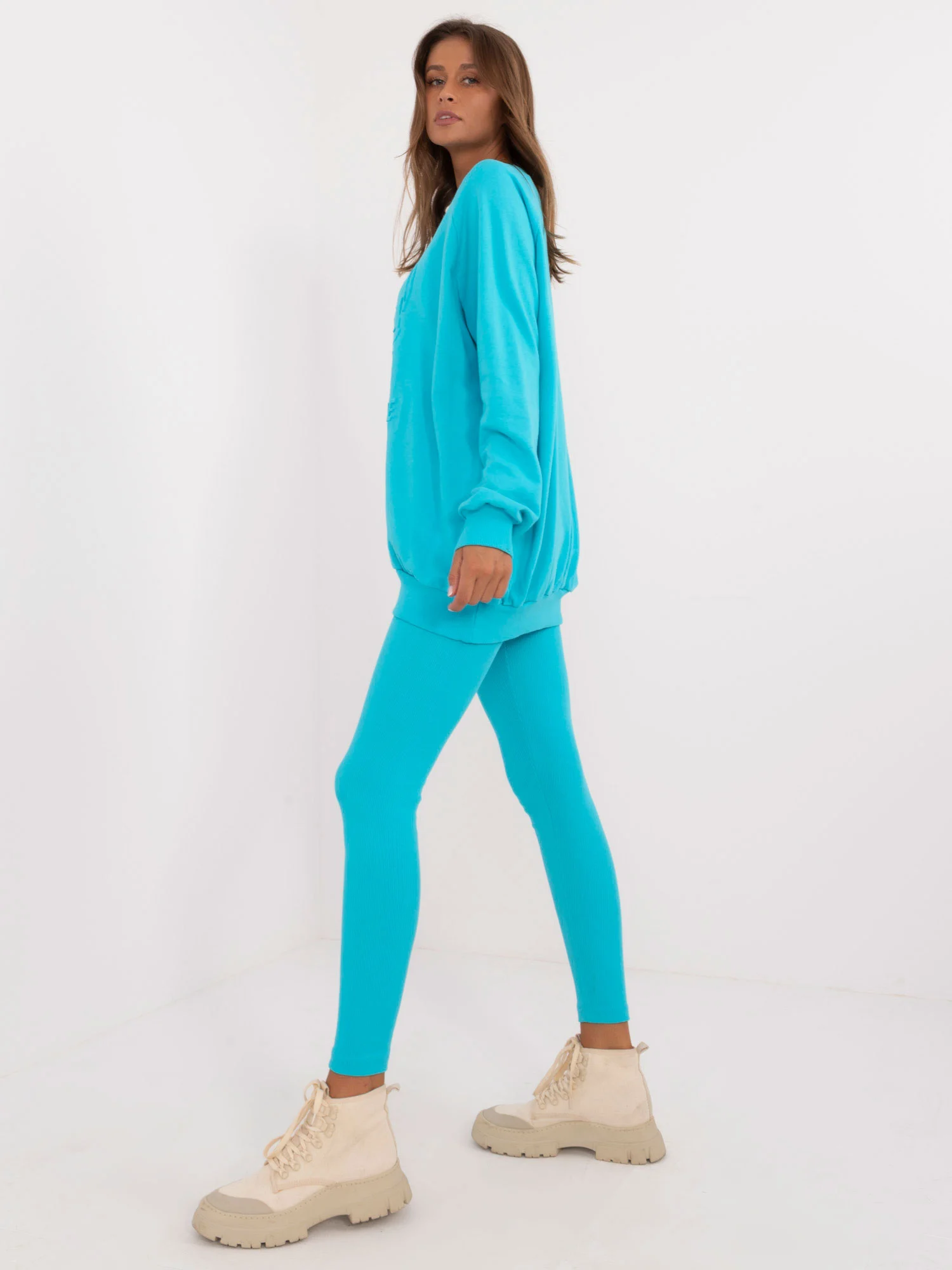 Compleu Dama Maneca lunga, Dungi, My Red Lips, Turcoaz Casual - imagine 2