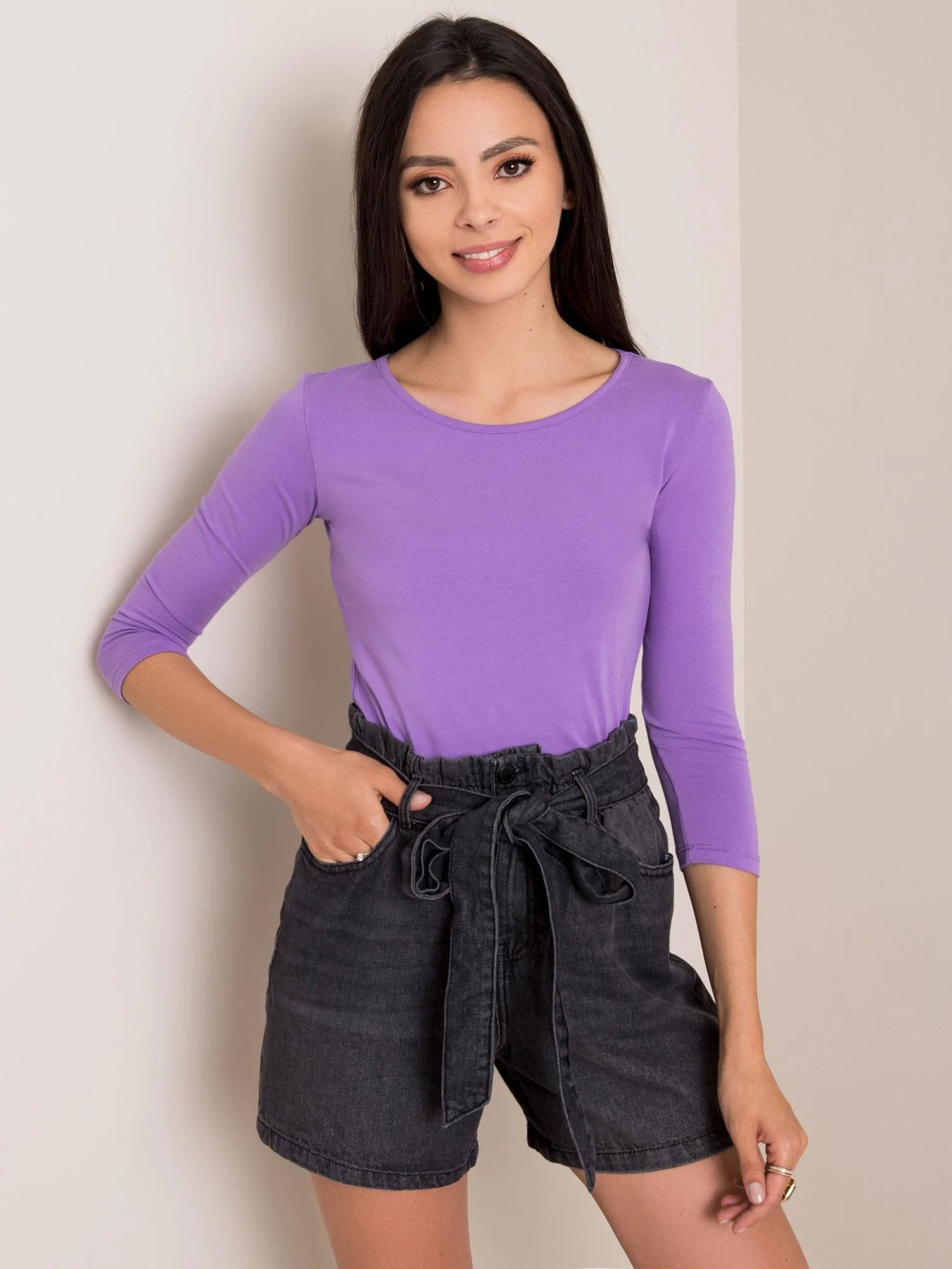 Bluza Dama Maneca 3/4, Clasic, BASIC FEEL GOOD, Mov Eleganta Office - imagine 5