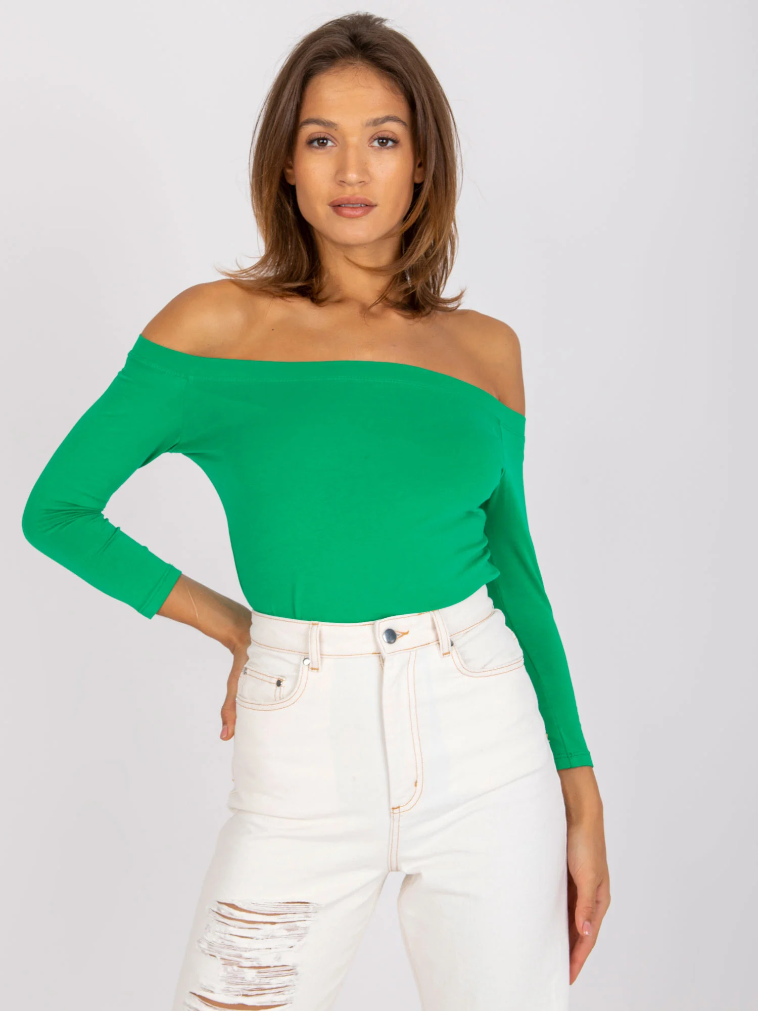 Bluza Dama Maneca 3/4, Pe umeri, BASIC FEEL GOOD, Verde Casual - imagine 5