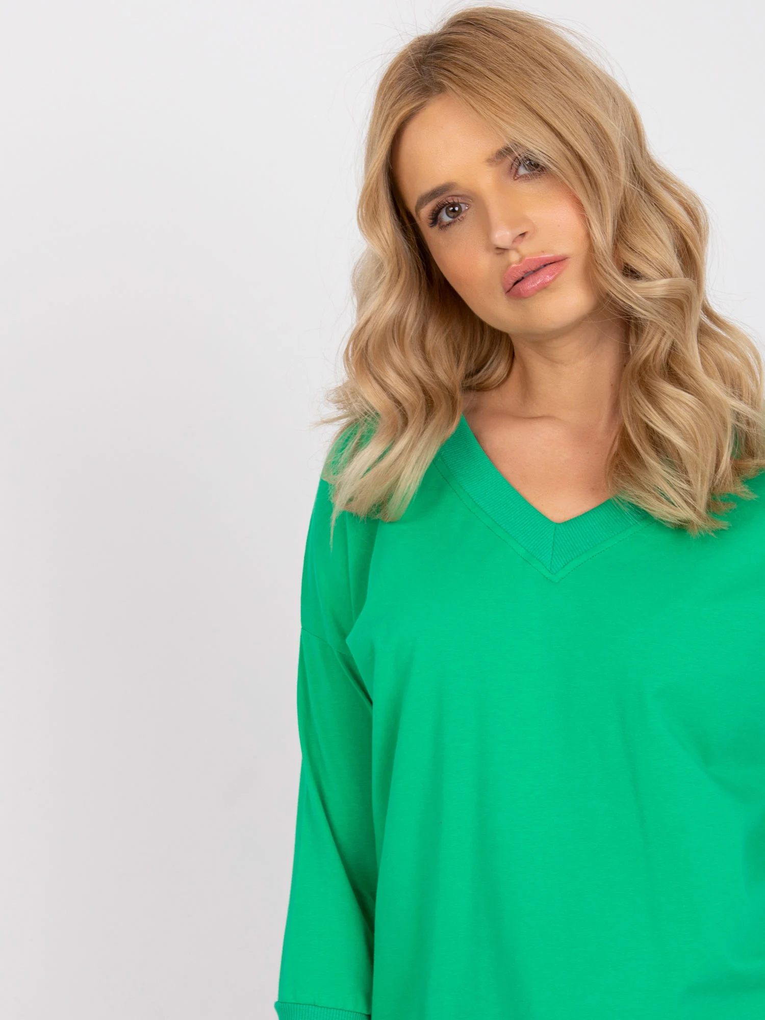 Bluza Dama Maneca 3/4, Decolteu in V, BASIC FEEL GOOD, Verde Eleganta Office - imagine 5