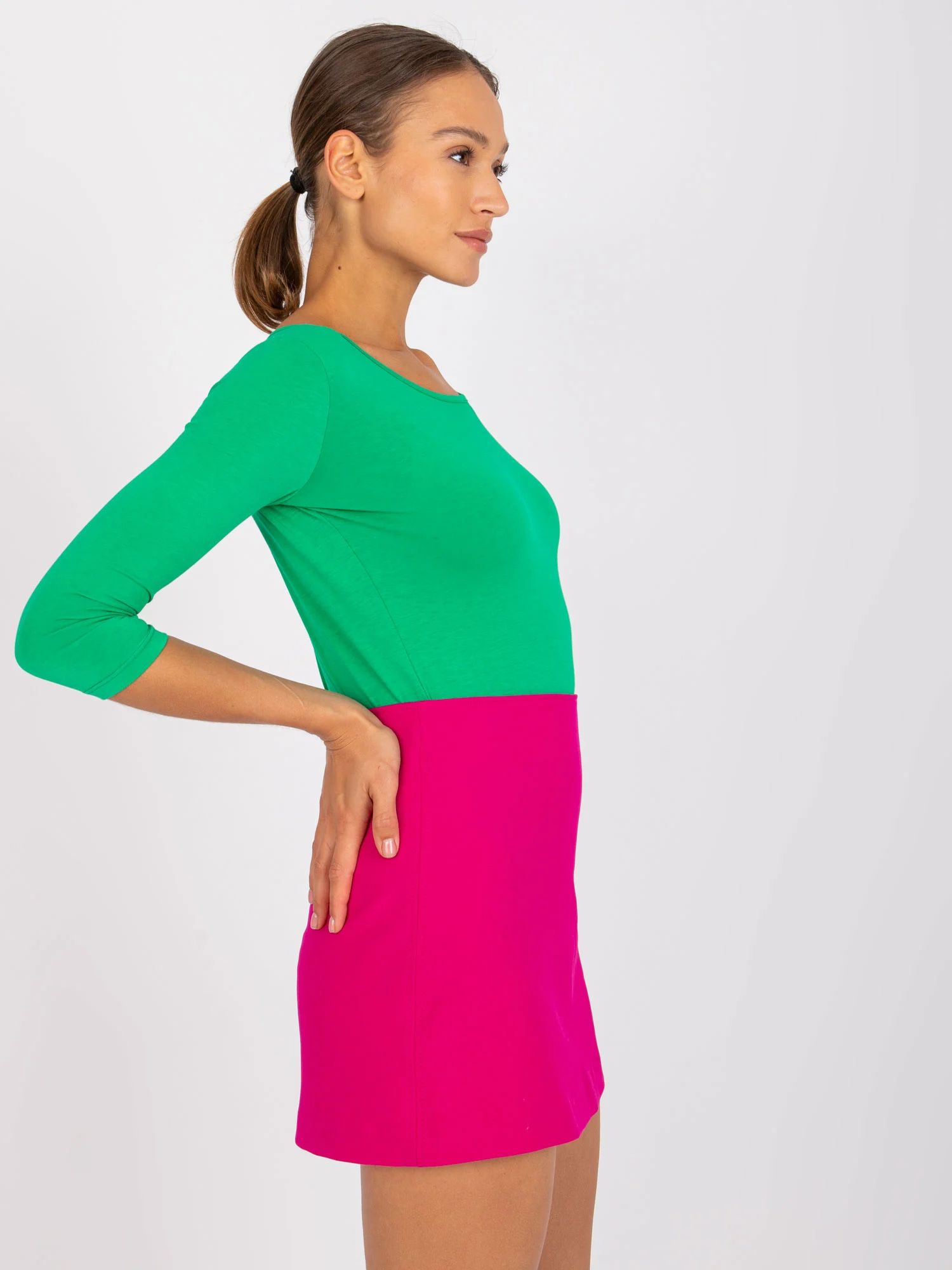 Bluza Dama Maneca 3/4, Decolteu rotund, BASIC FEEL GOOD, Verde Eleganta Office - imagine 7