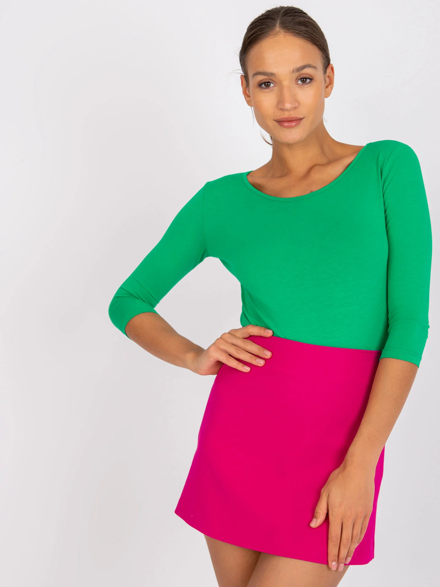 Bluza Dama Maneca 3/4, Decolteu rotund, BASIC FEEL GOOD, Verde Eleganta Office - imagine 8