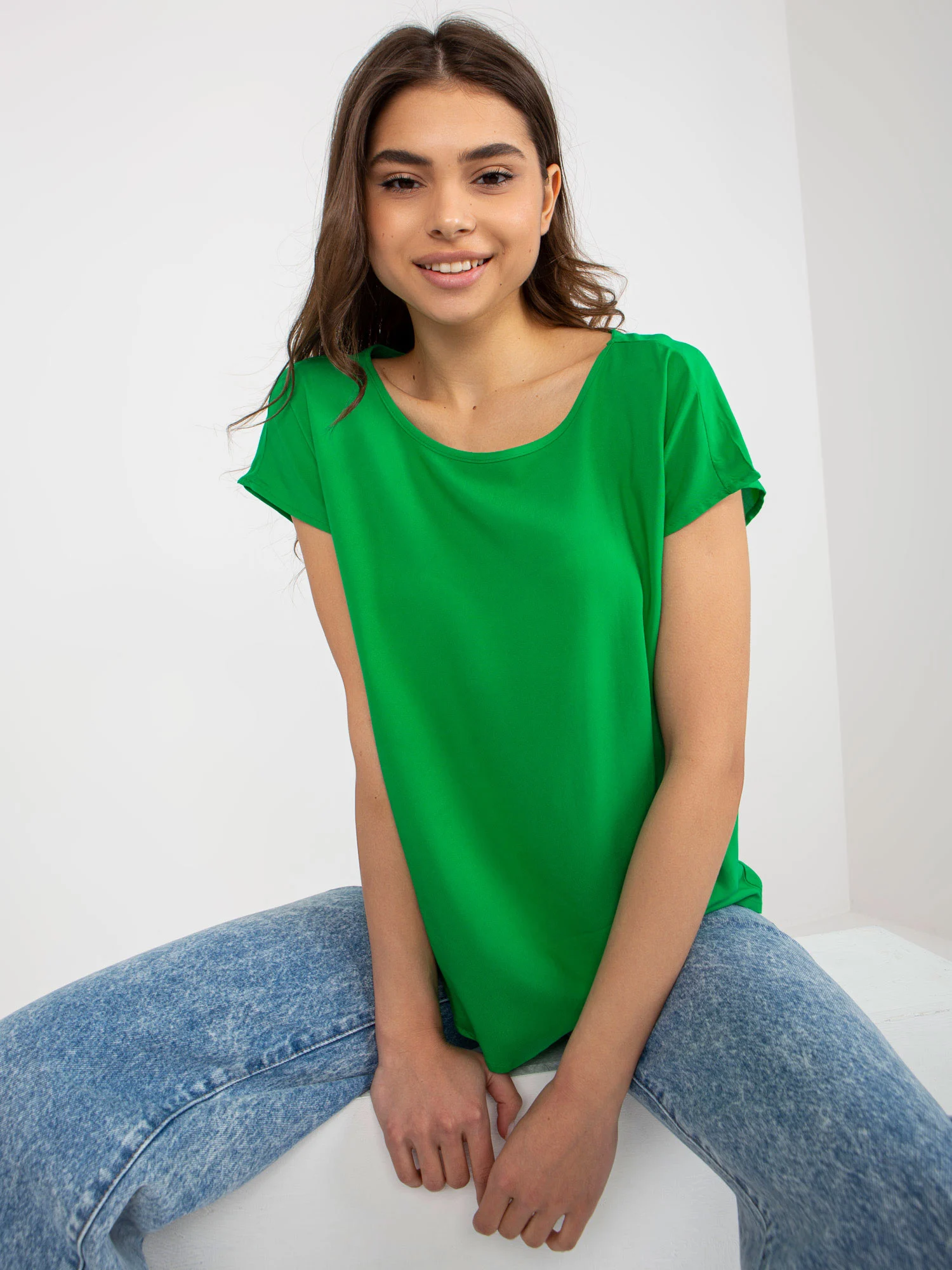 Bluza Dama Mini, Decolteu rotund, Sublevel, Verde Eleganta Office Marimi Mari - imagine 4