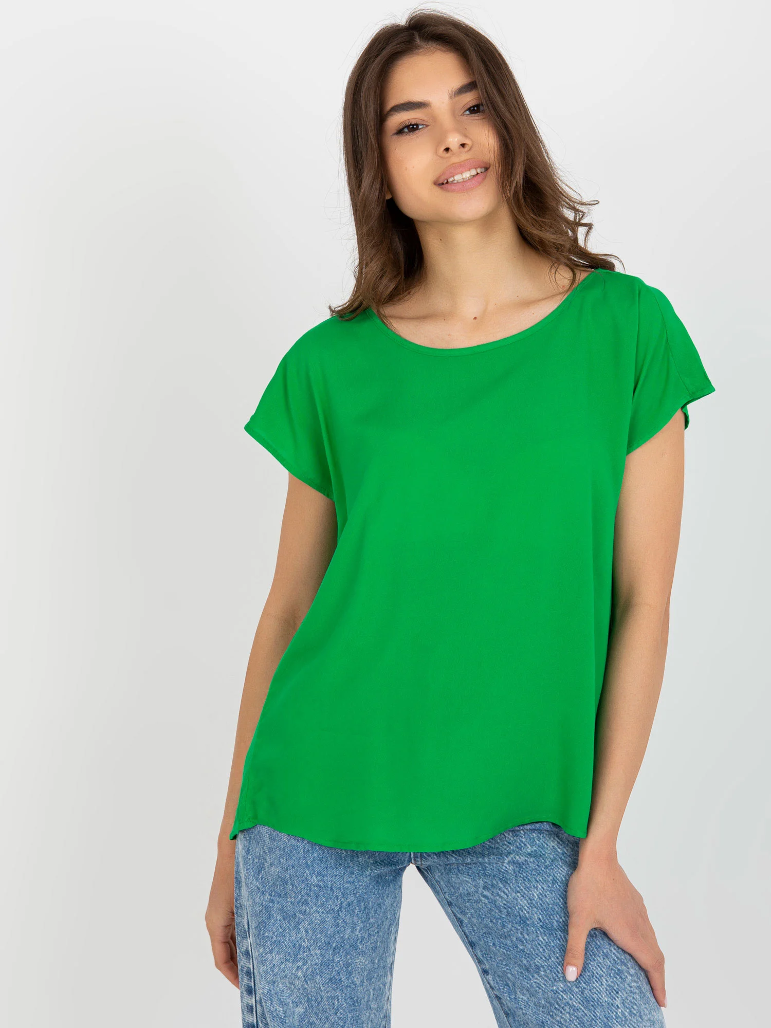 Bluza Dama Mini, Decolteu rotund, Sublevel, Verde Eleganta Office Marimi Mari - imagine 2