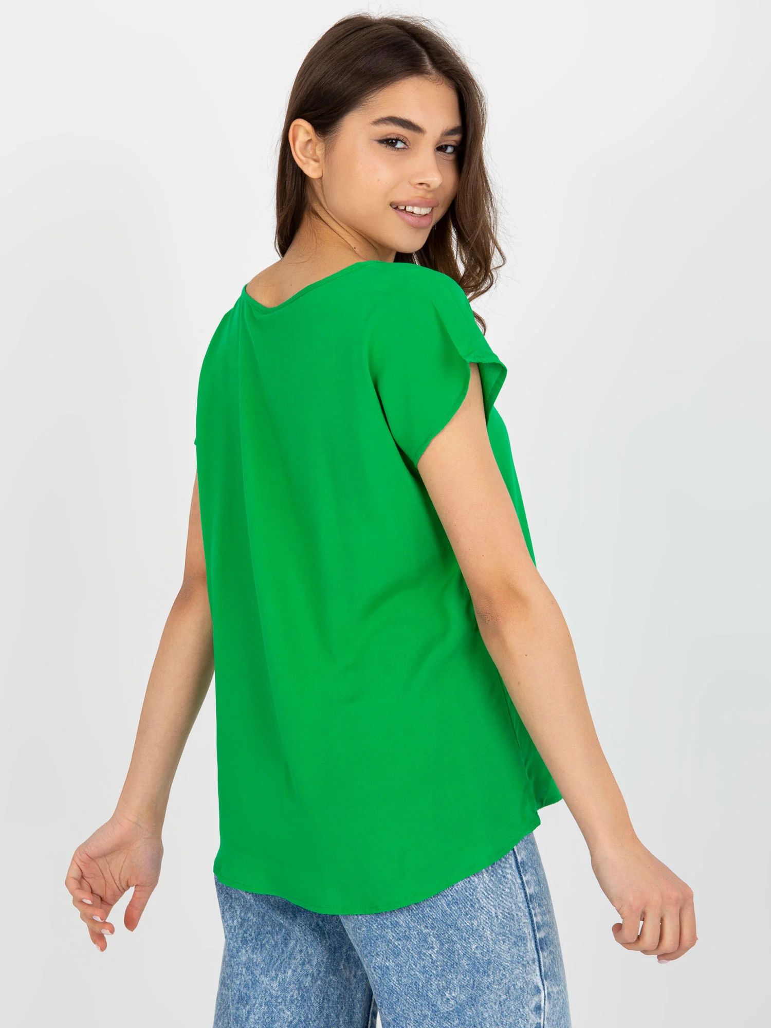 Bluza Dama Mini, Decolteu rotund, Sublevel, Verde Eleganta Office Marimi Mari - imagine 3