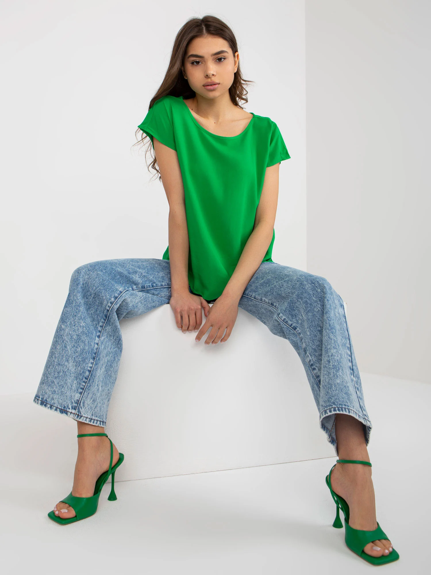Bluza Dama Mini, Decolteu rotund, Sublevel, Verde Eleganta Office Marimi Mari - imagine 6
