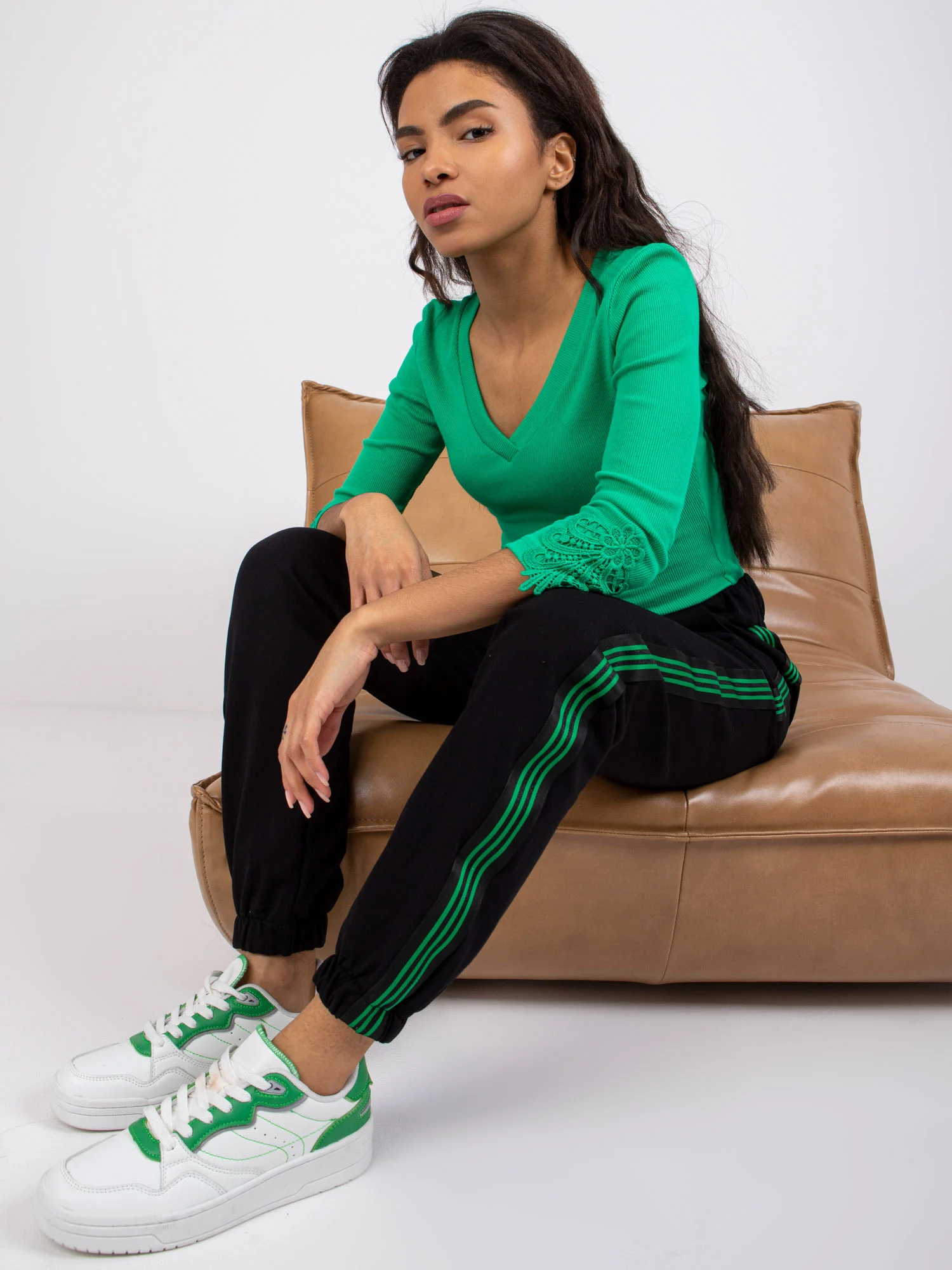 Bluza Dama Maneca 3/4, Dantela, RUE PARIS, Verde Eleganta Office - imagine 2