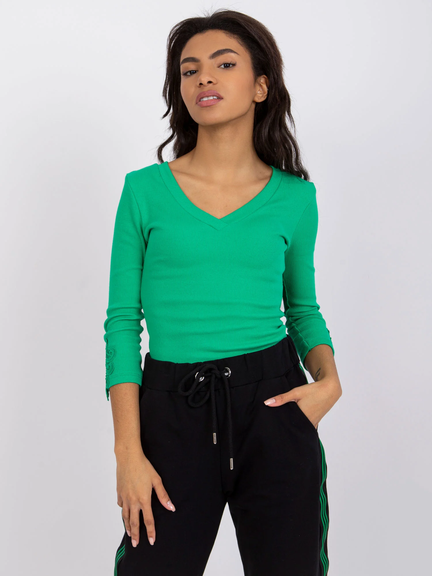 Bluza Dama Maneca 3/4, Dantela, RUE PARIS, Verde Eleganta Office - imagine 5