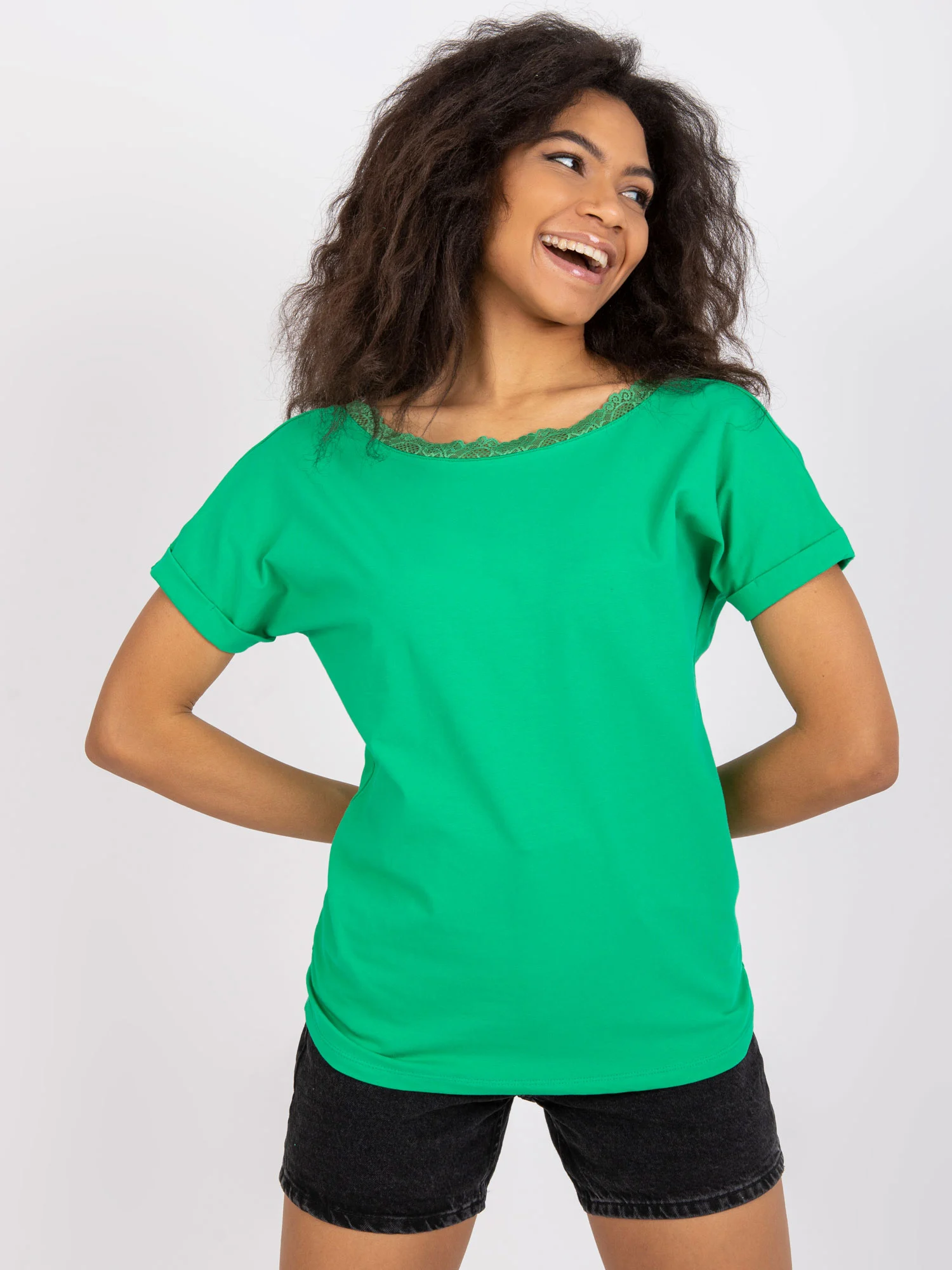 Bluza Dama Mini, Dantela, RUE PARIS, Verde Eleganta Office - imagine 2