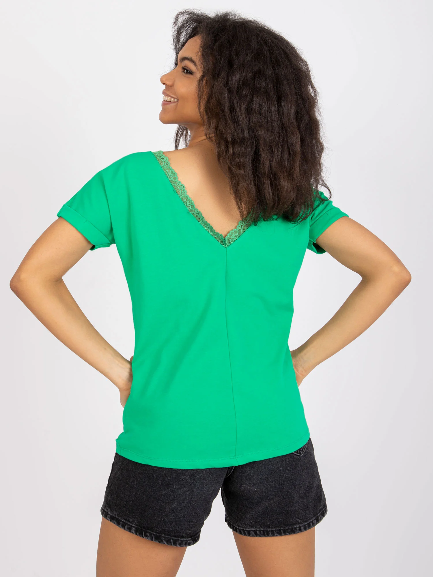 Bluza Dama Mini, Dantela, RUE PARIS, Verde Eleganta Office - imagine 4