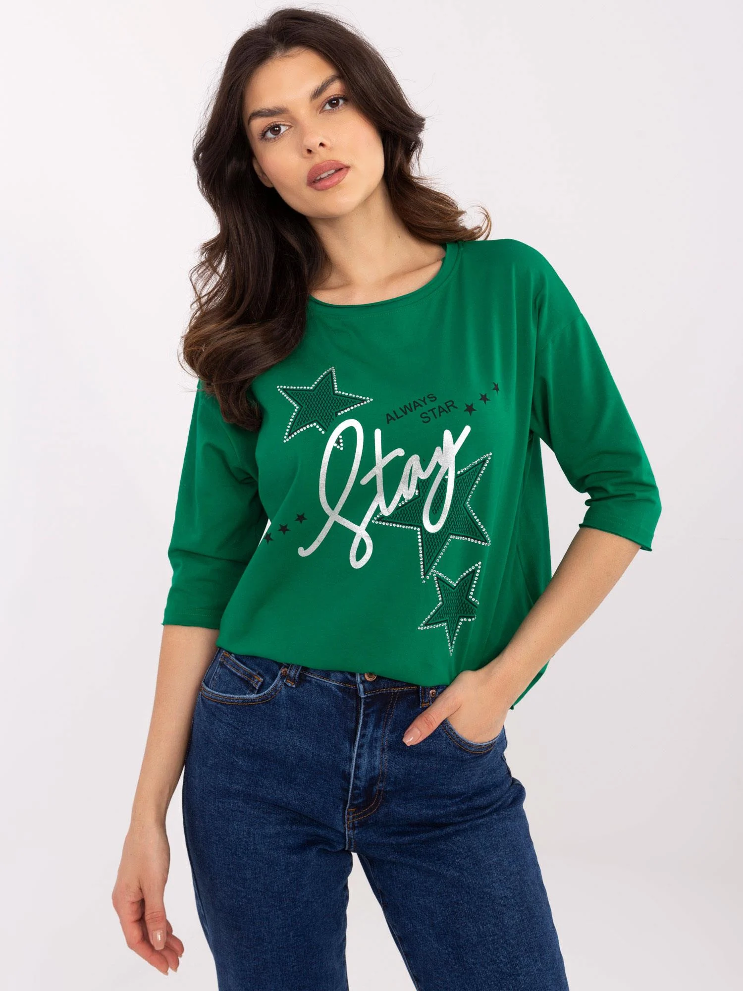 Bluza Dama Maneca 3/4, Imprimat, Calimera, Verde - imagine 2