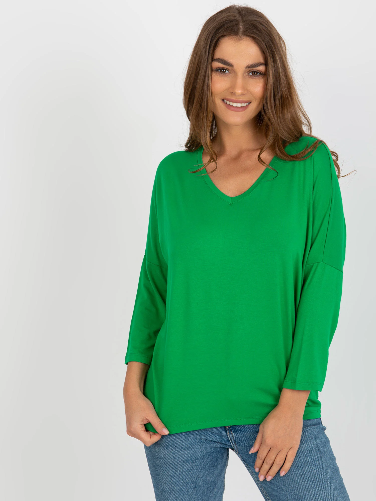 Bluza Dama Maneca 3/4, Decolteu in V, RELEVANCE, Verde Eleganta Office - imagine 5