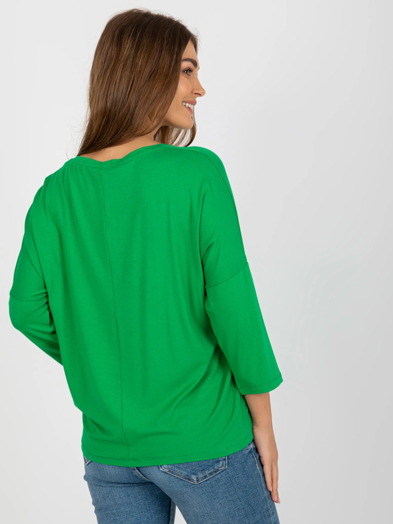 Bluza Dama Maneca 3/4, Decolteu in V, RELEVANCE, Verde Eleganta Office - imagine 4