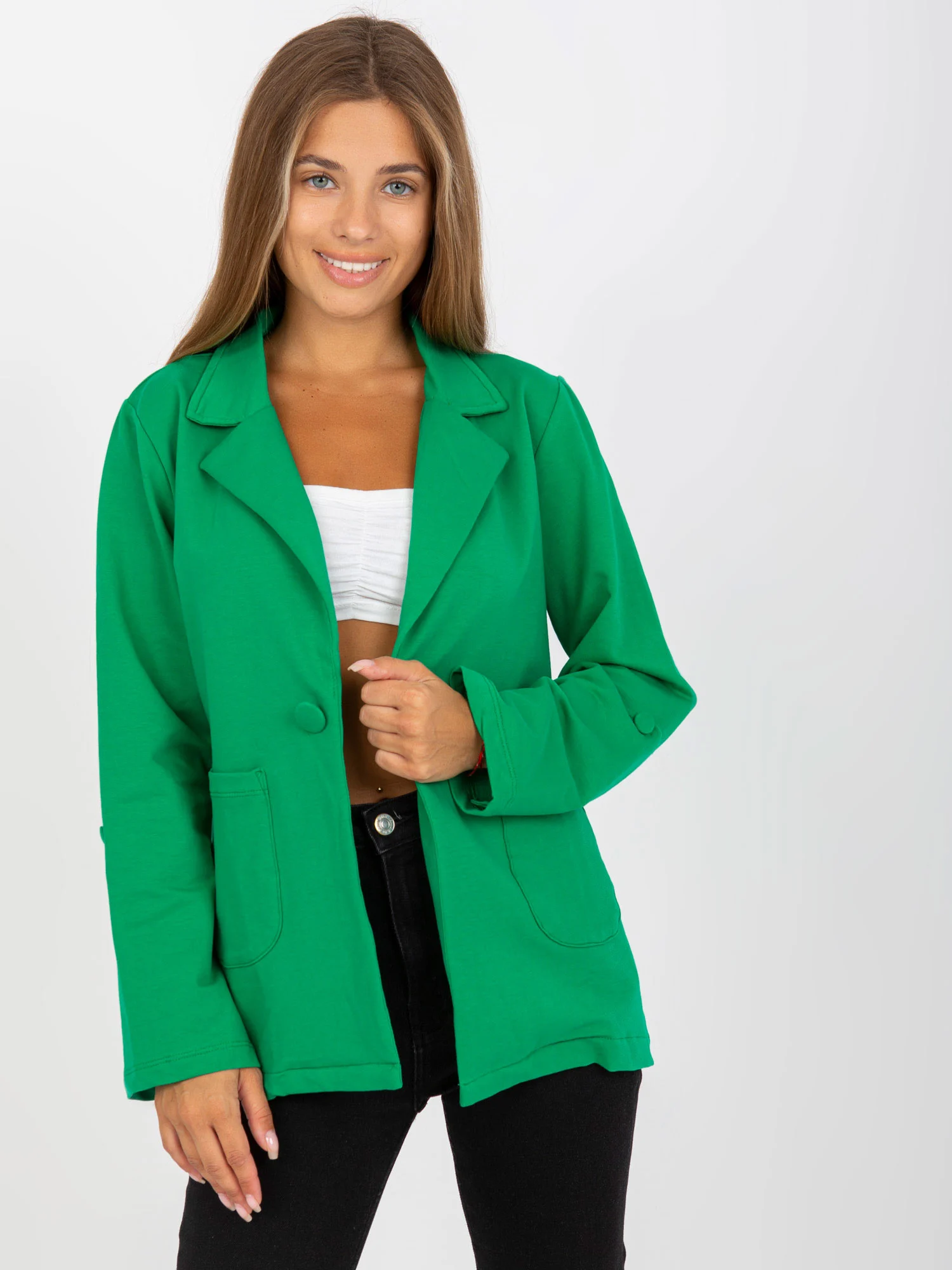 Sacou Dama Maneca lunga, Maneca lunga, RUE PARIS, Verde Eleganta Office - imagine 2