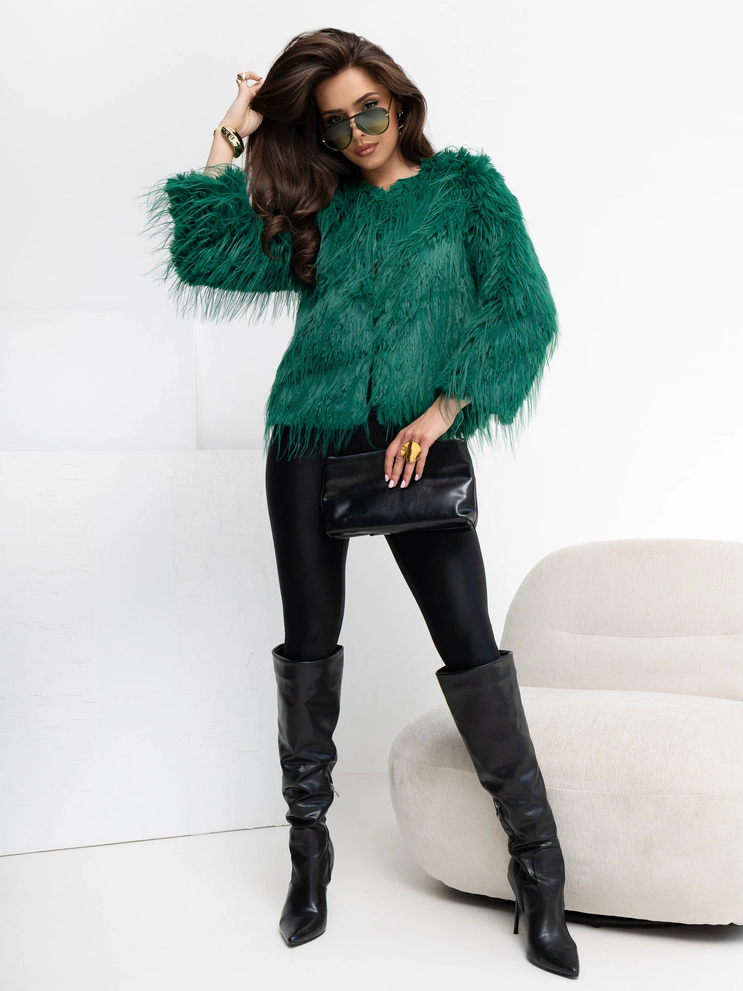 Jacheta Dama Maneca lunga, Elegant, Wool Fashion Italia, Verde de Petrecere - imagine 7
