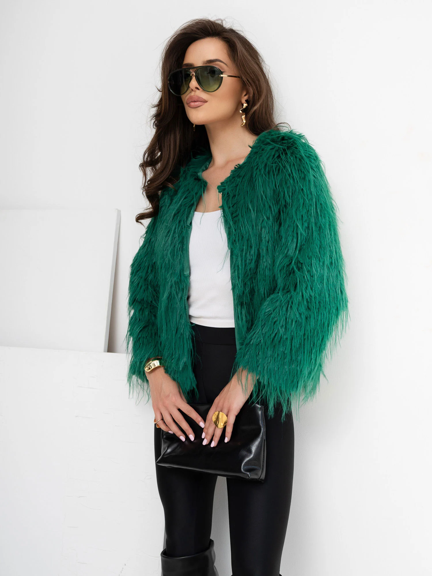 Jacheta Dama Maneca lunga, Elegant, Wool Fashion Italia, Verde de Petrecere - imagine 4