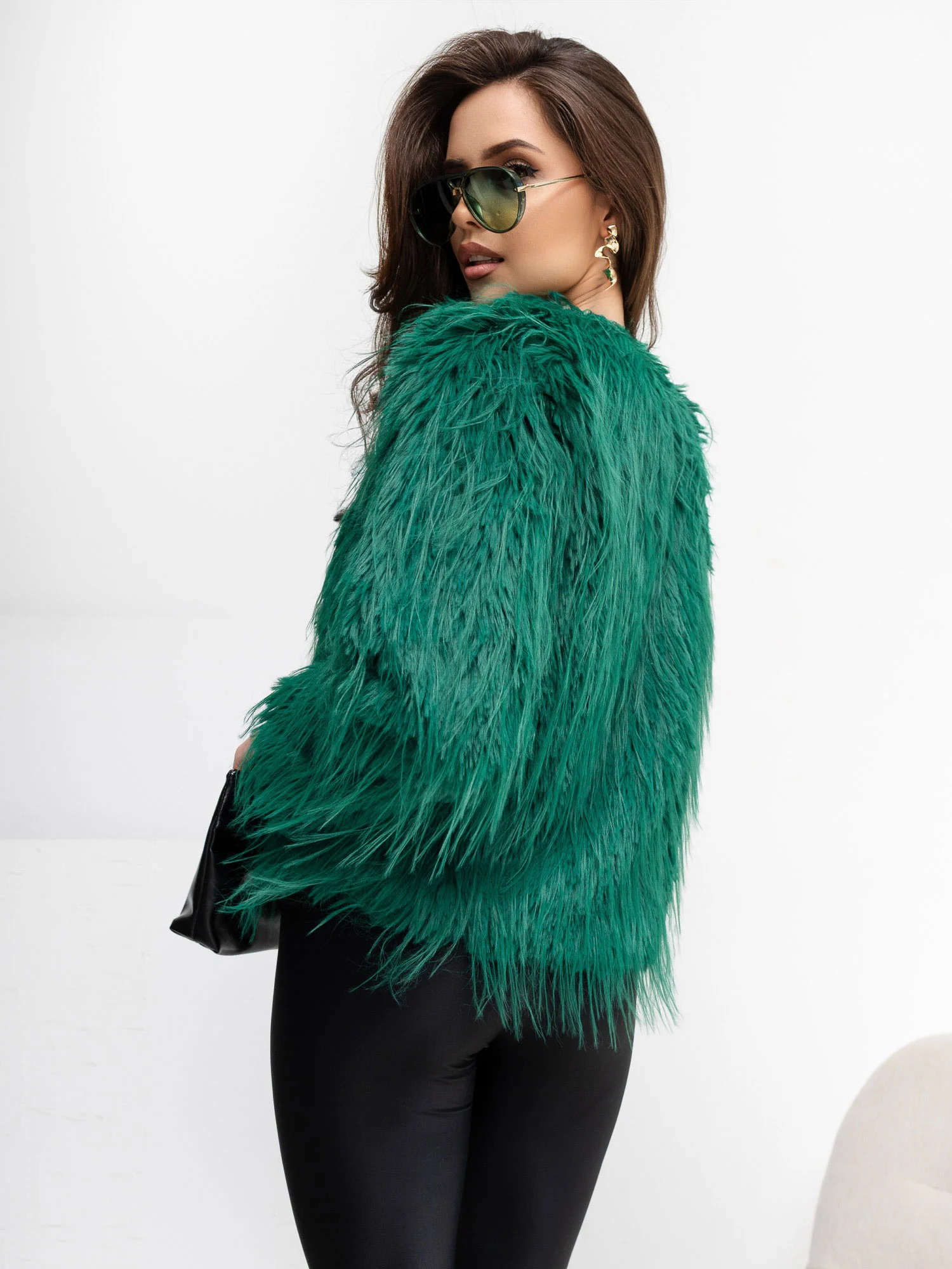 Jacheta Dama Maneca lunga, Elegant, Wool Fashion Italia, Verde de Petrecere - imagine 2
