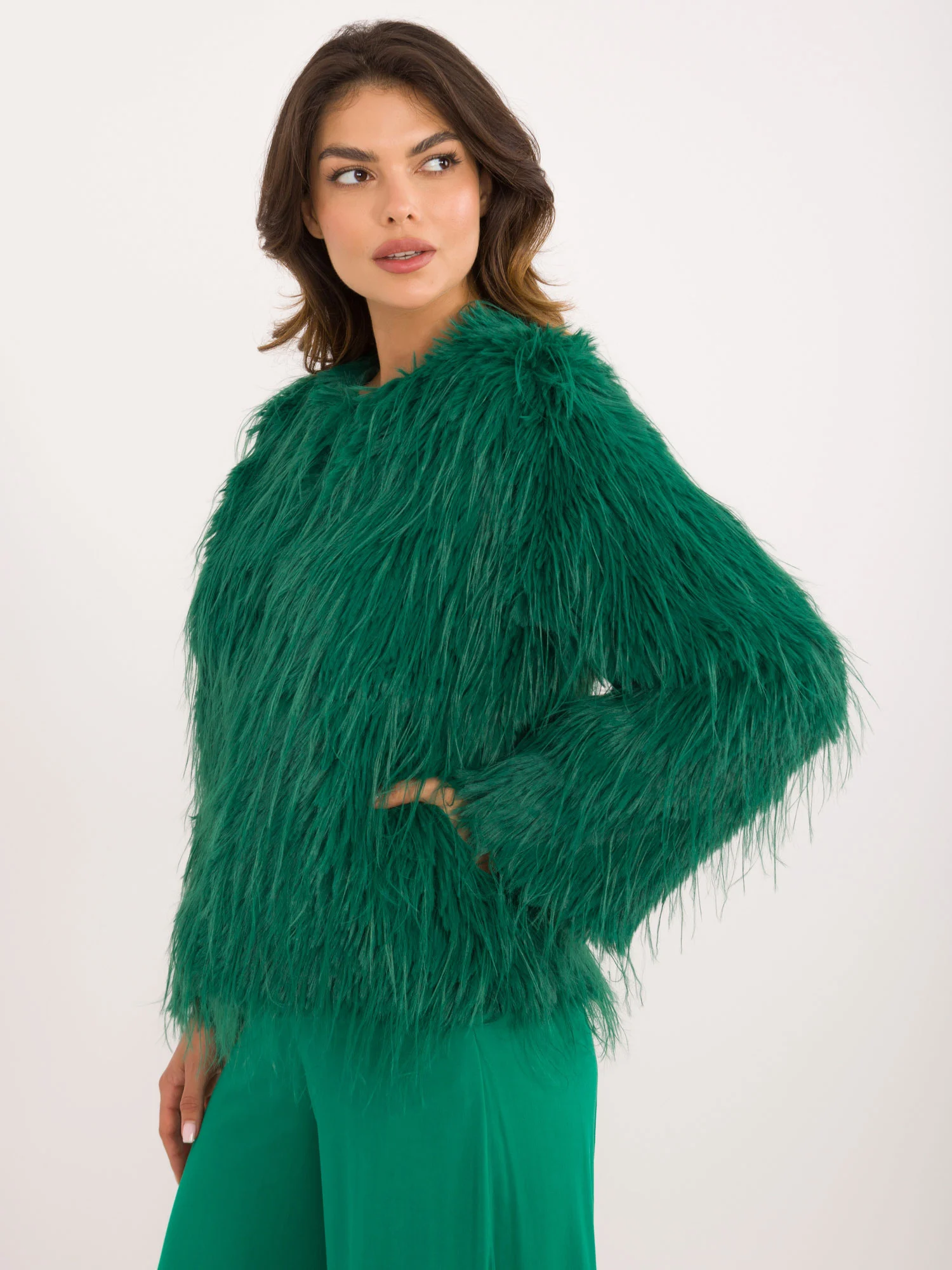Jacheta Dama Maneca lunga, Elegant, Wool Fashion Italia, Verde de Petrecere - imagine 3