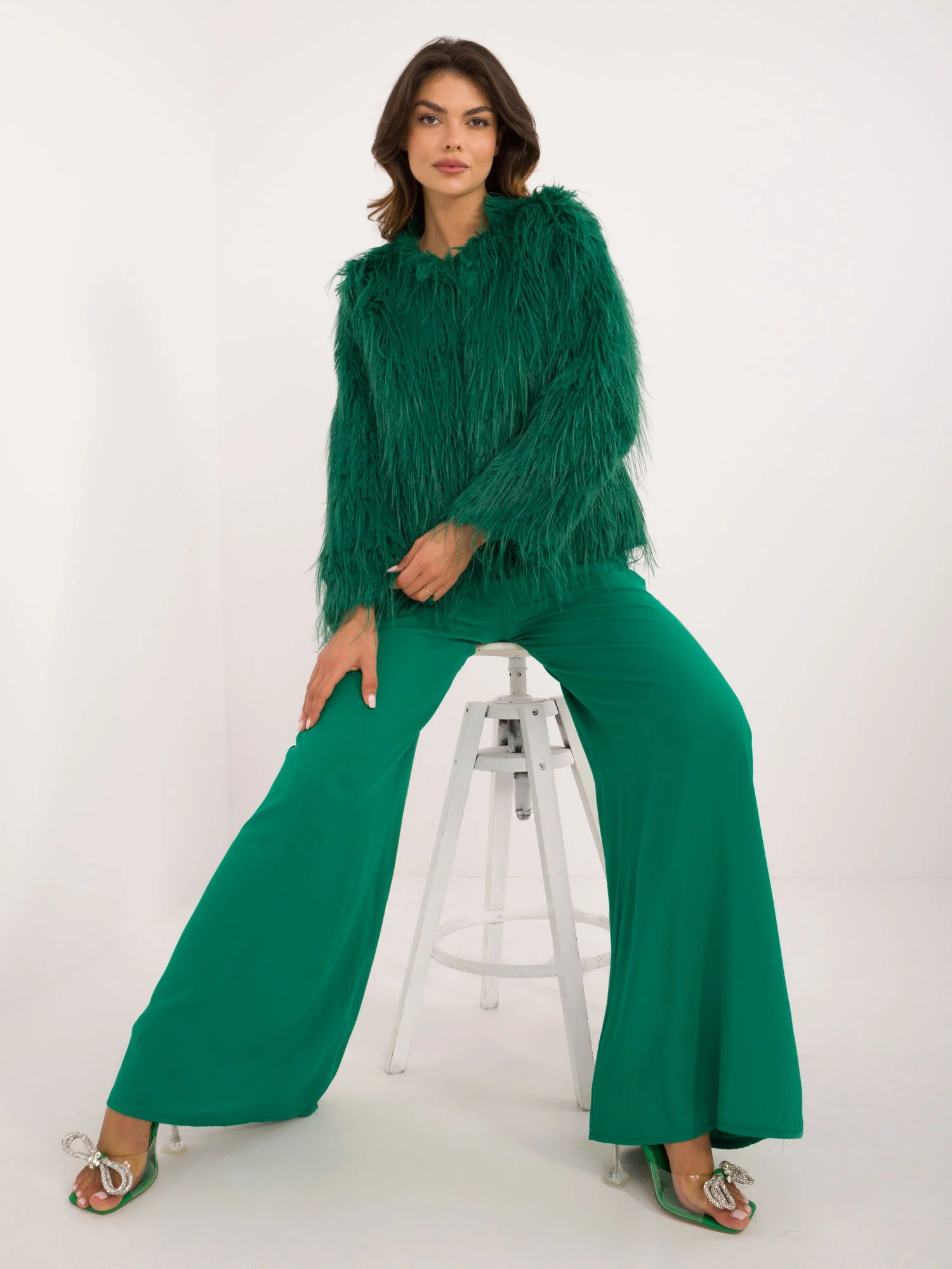 Jacheta Dama Maneca lunga, Elegant, Wool Fashion Italia, Verde de Petrecere - imagine 6