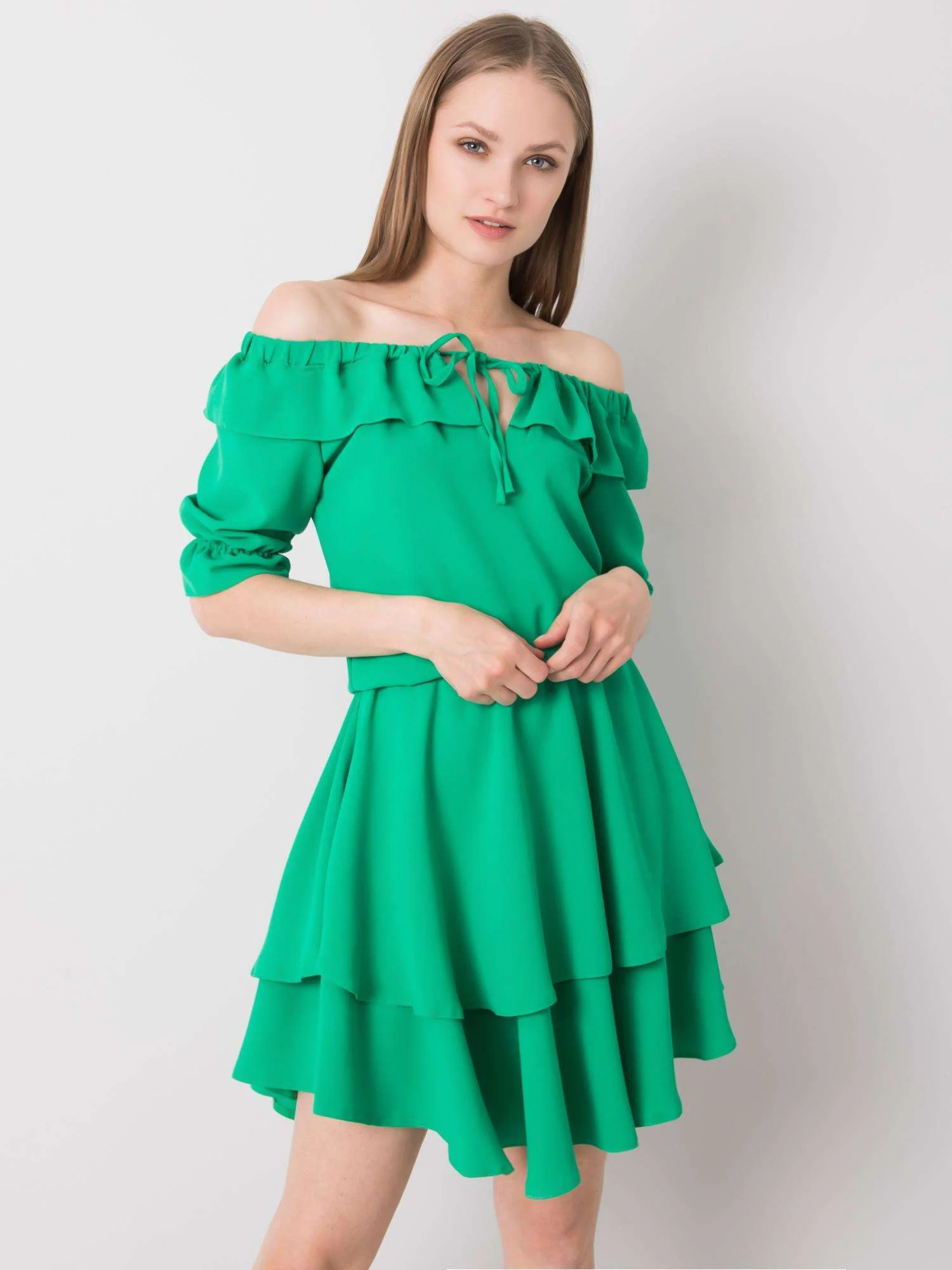 Rochie Dama Mini, Pe umeri, RUE PARIS, Verde Casual - imagine 2