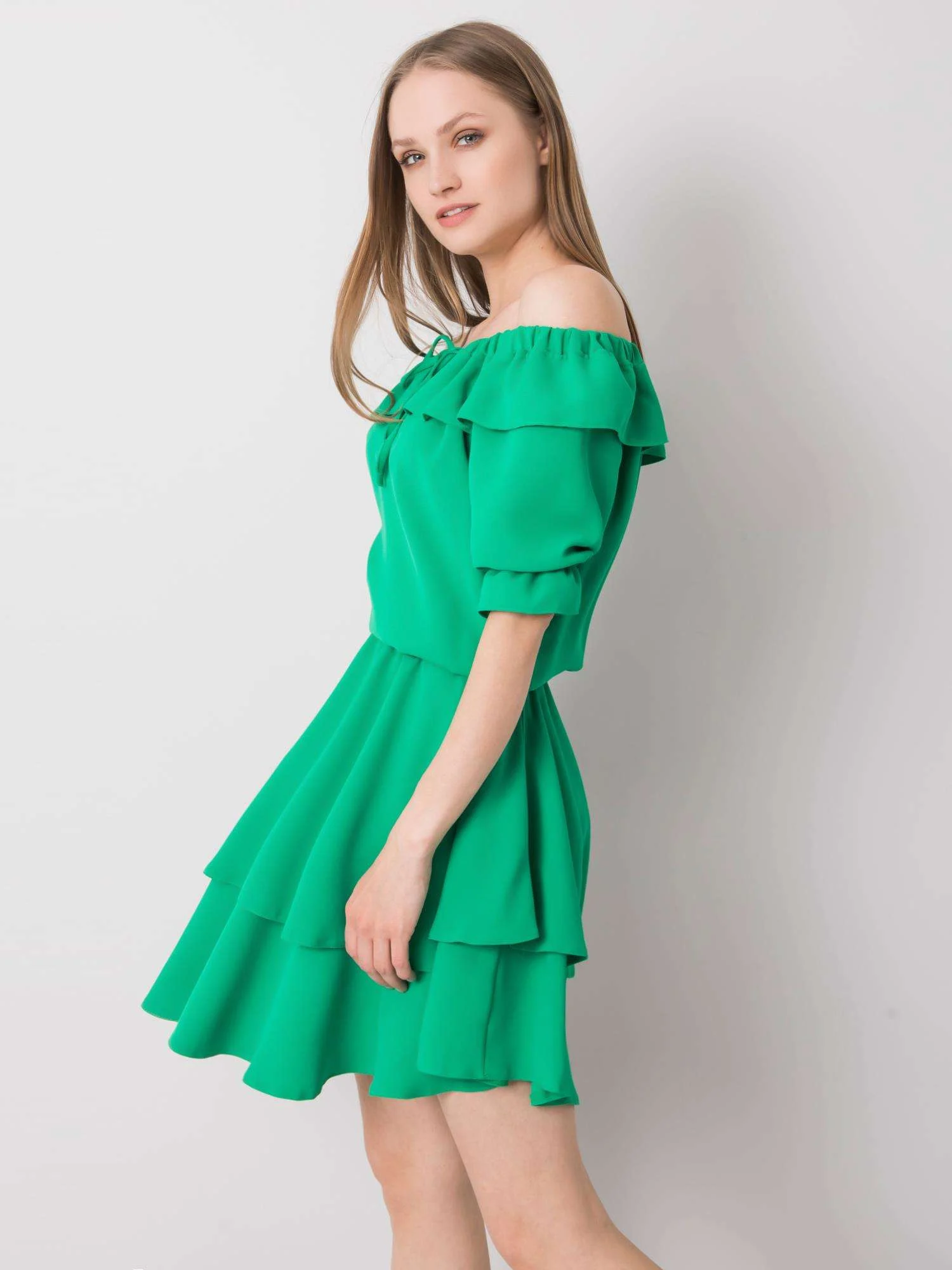 Rochie Dama Mini, Pe umeri, RUE PARIS, Verde Casual - imagine 4