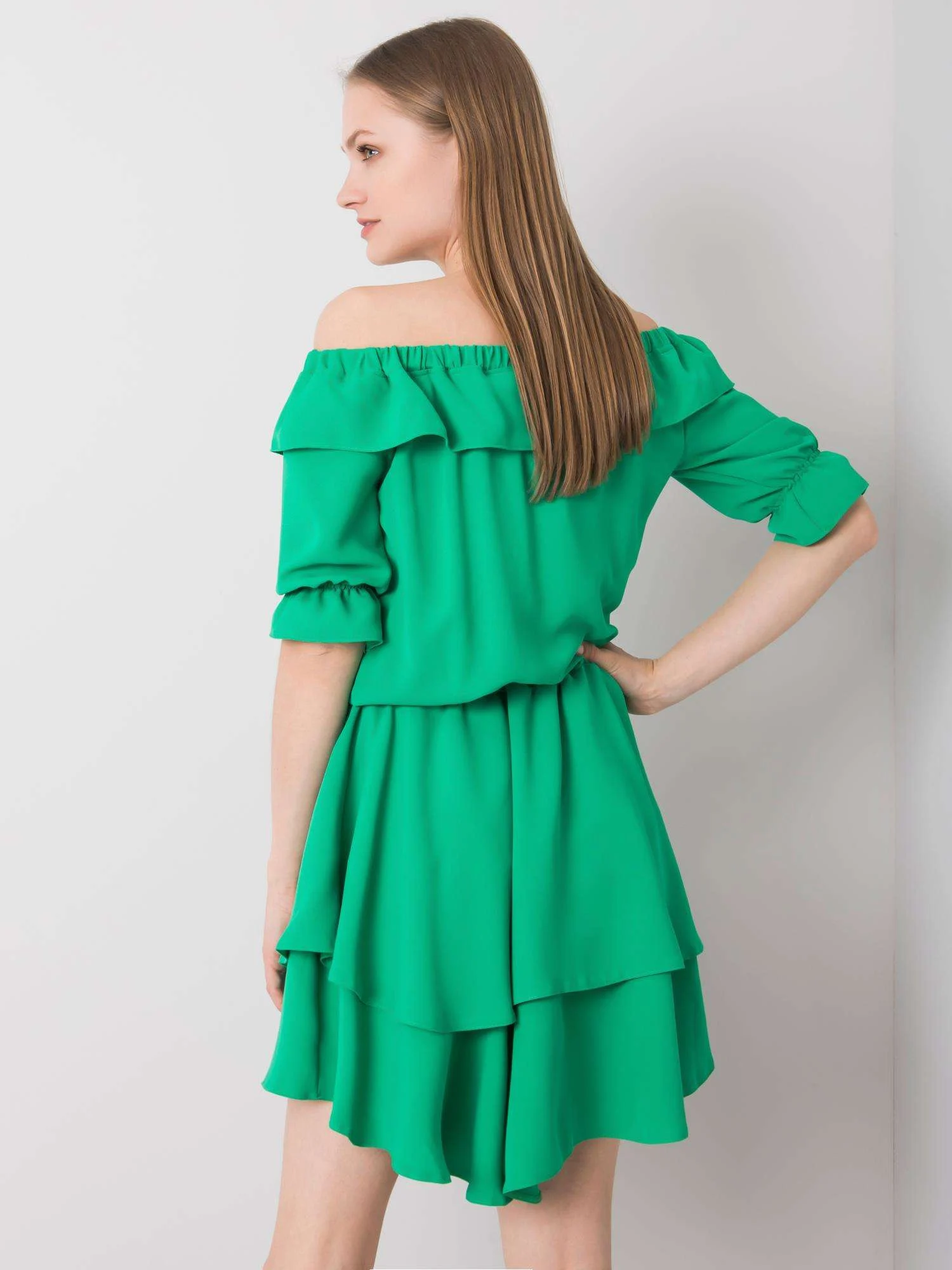 Rochie Dama Mini, Pe umeri, RUE PARIS, Verde Casual - imagine 5